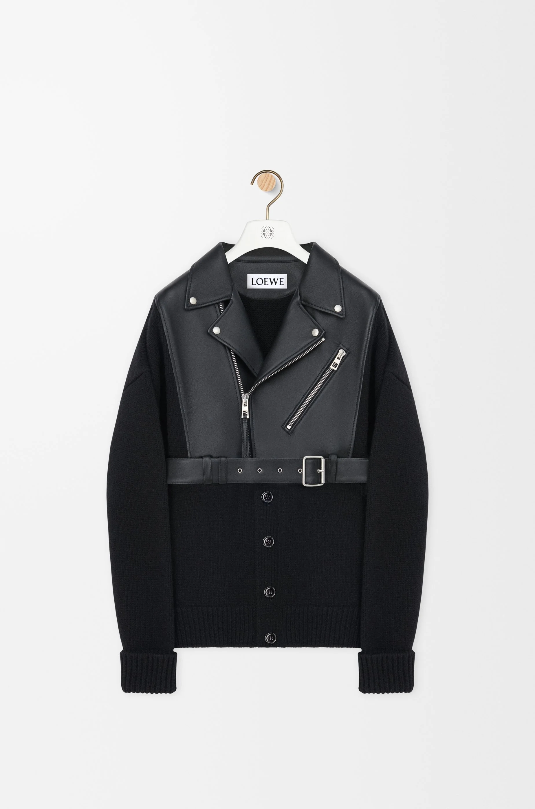 Hybrid cardigan in nappa lambskin and wool - 1