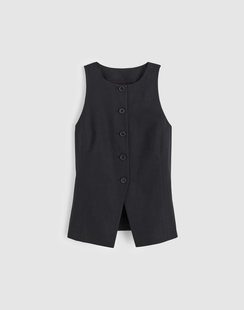 Crewneck Cutaway Vest in Drapey Twill 1