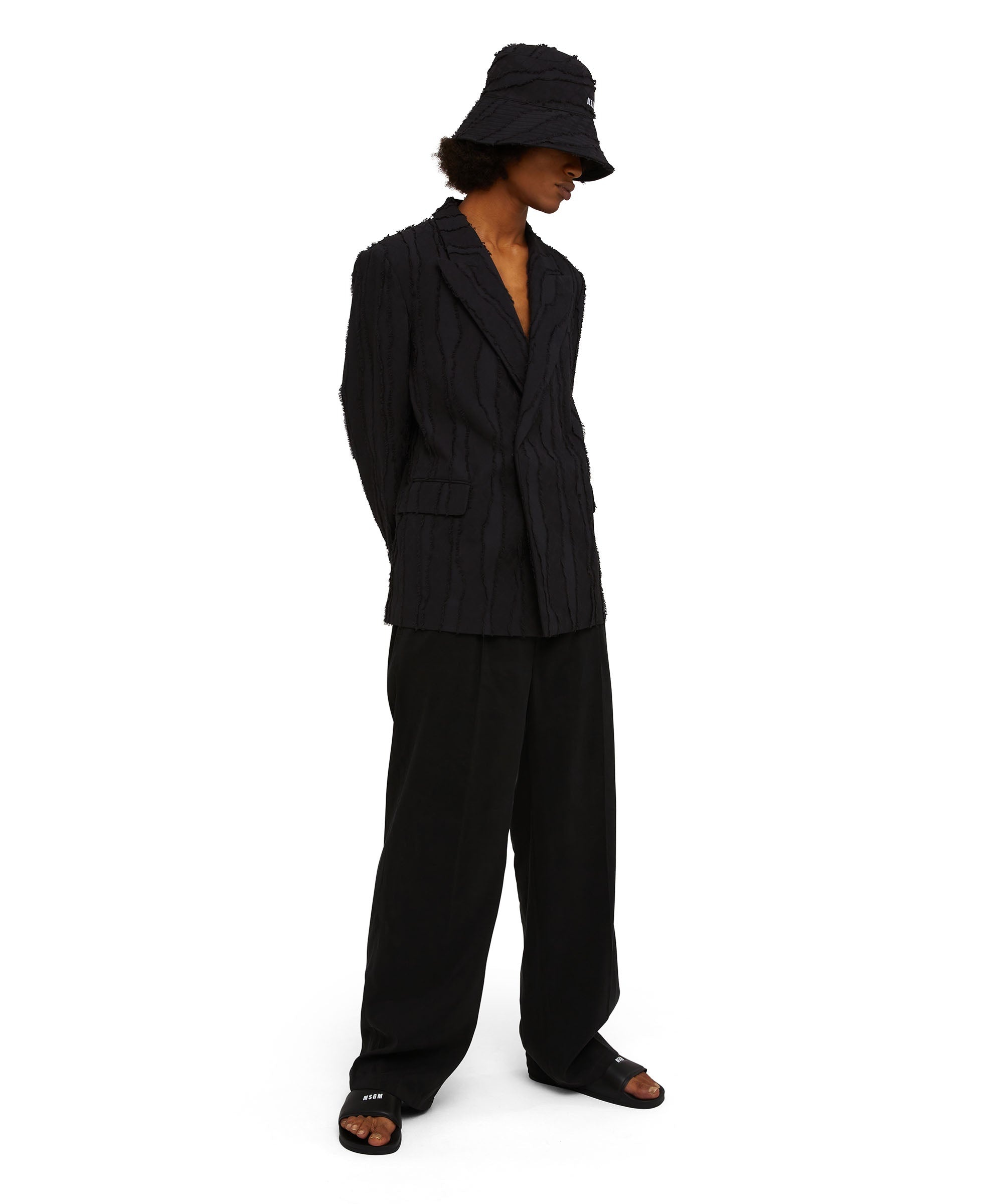 Single color jacquard fil coup&eacute; cotton double-beasted blazer - 1