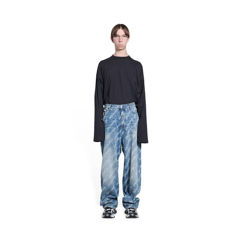 BALENCIAGA Men's Allover Logo Large Fit Pants in Indigo outlook