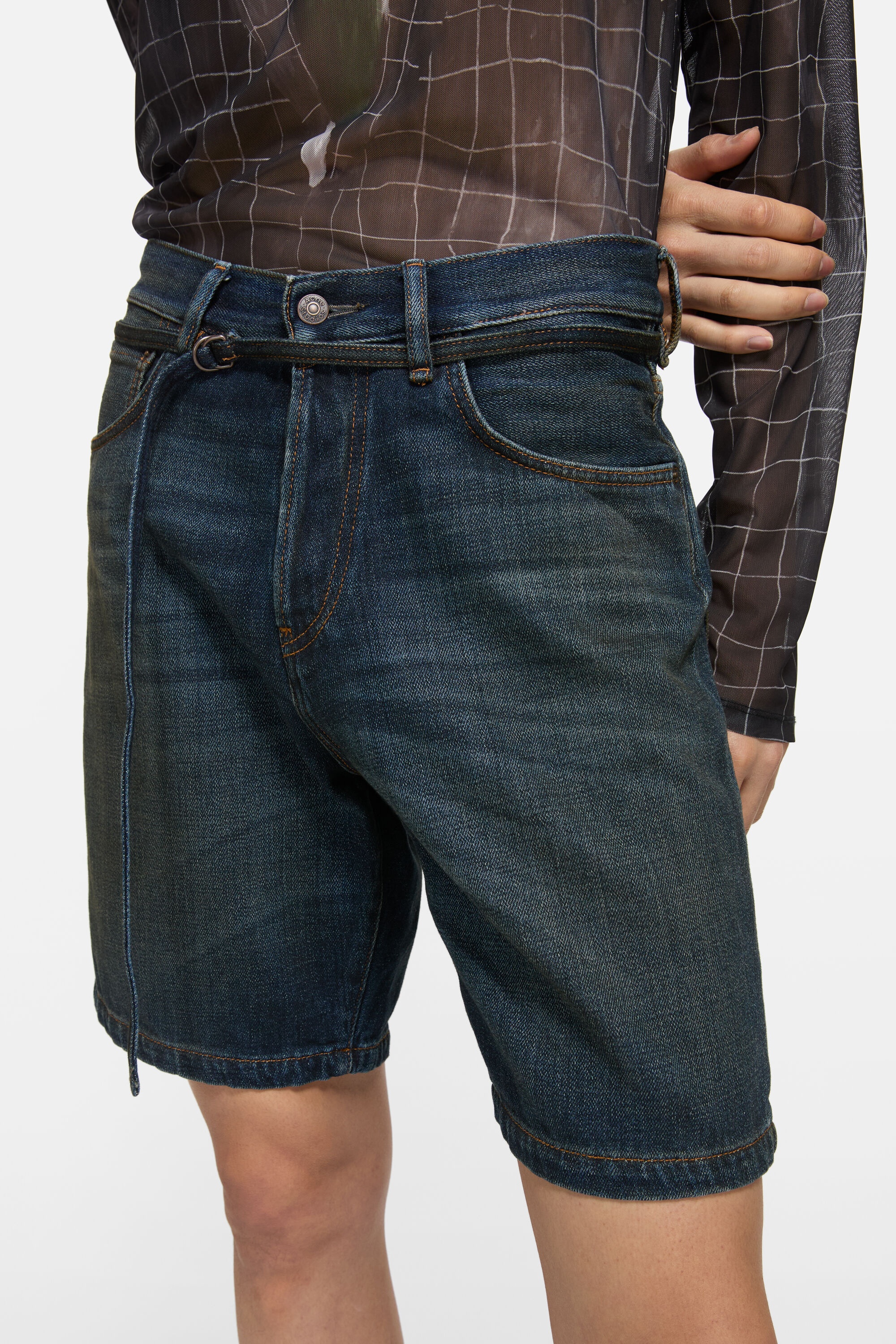 Denim shorts with belt - Loose fit - Dark Blue - 4