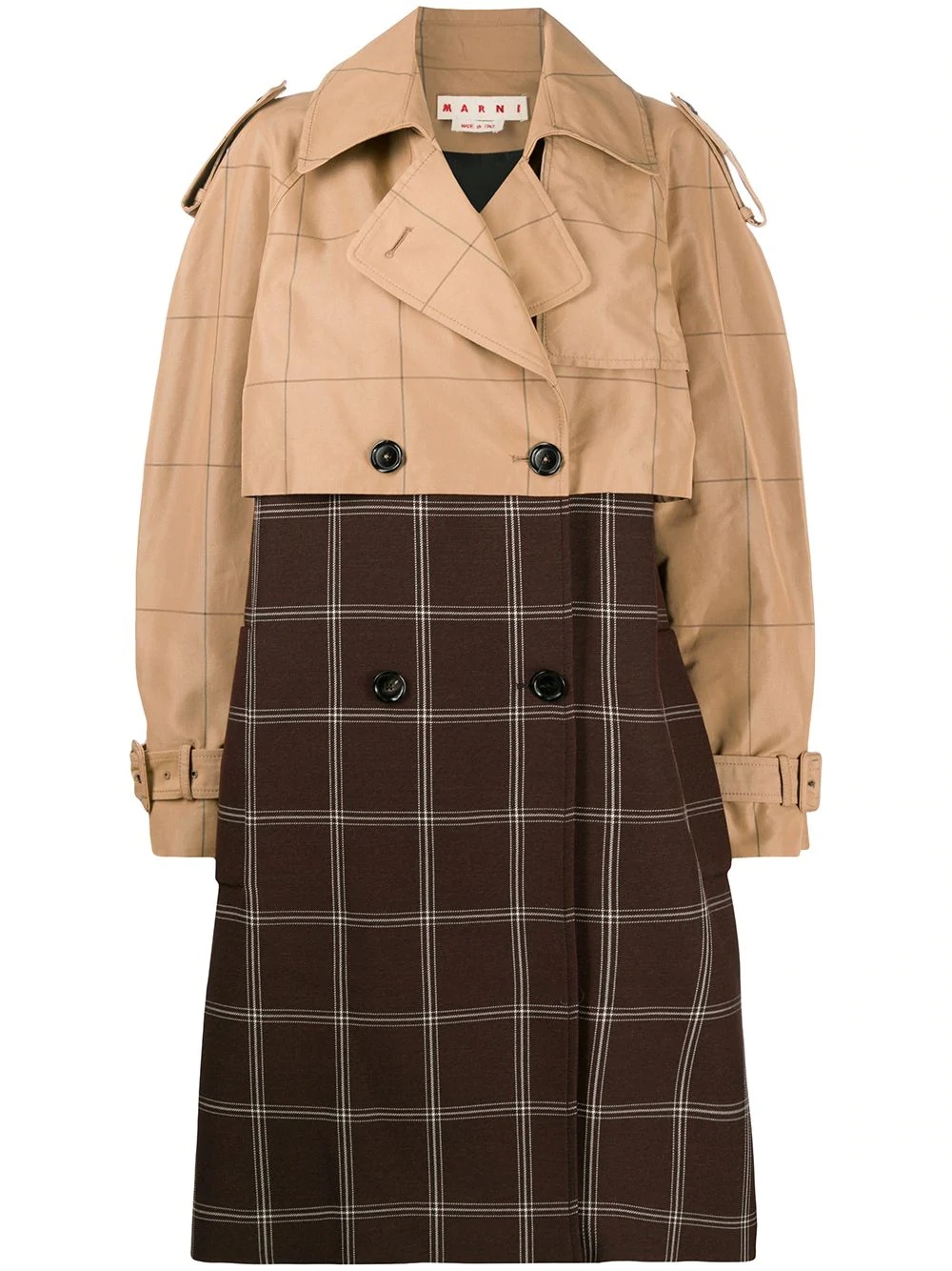 two-tone checkered trench coat - 1