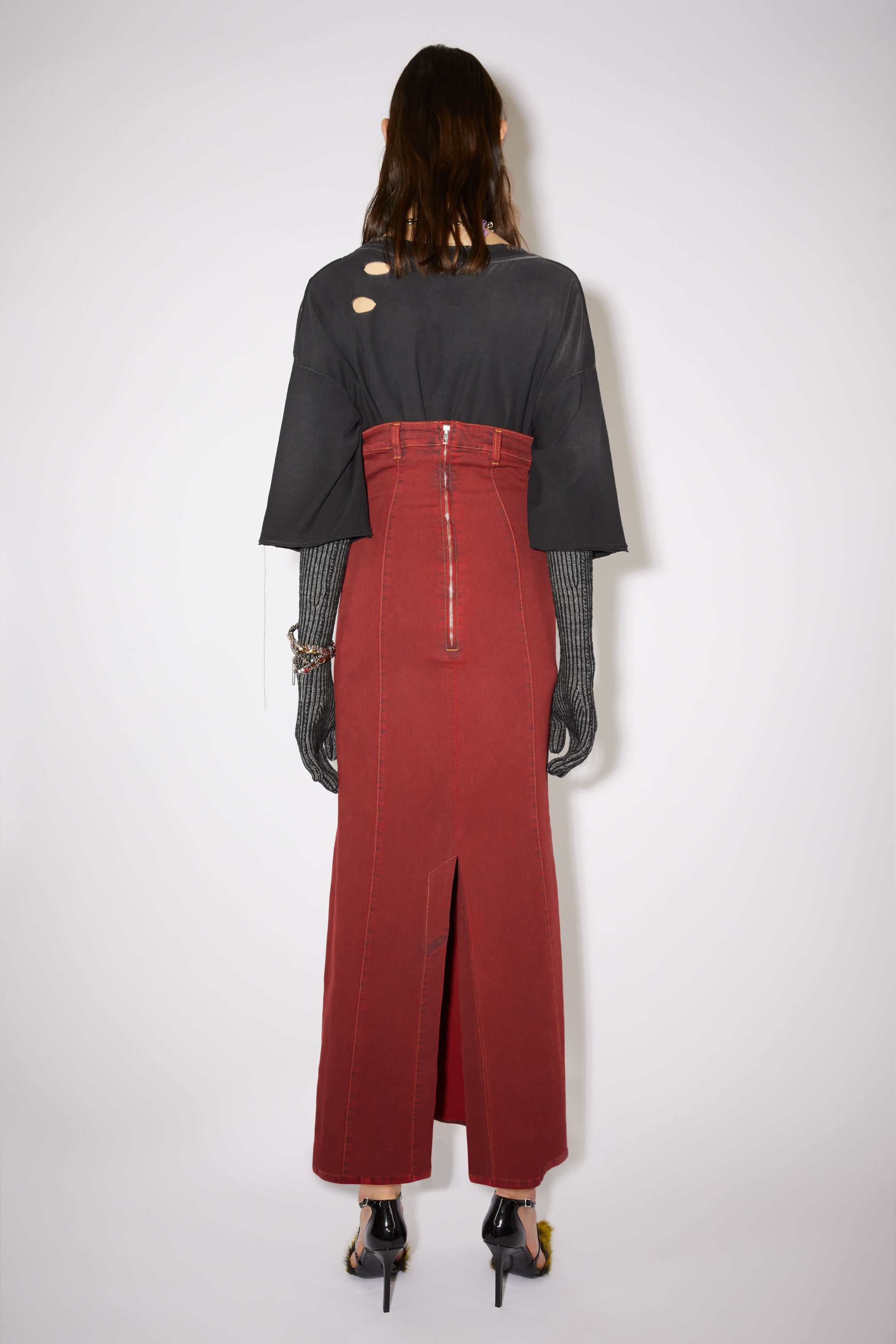 High waist denim maxi skirt - Bright Red - 4