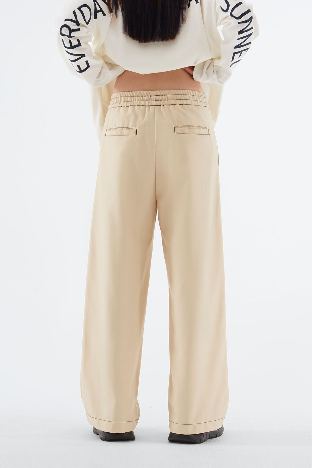 BEIGE ELASTIC PANTS - 4