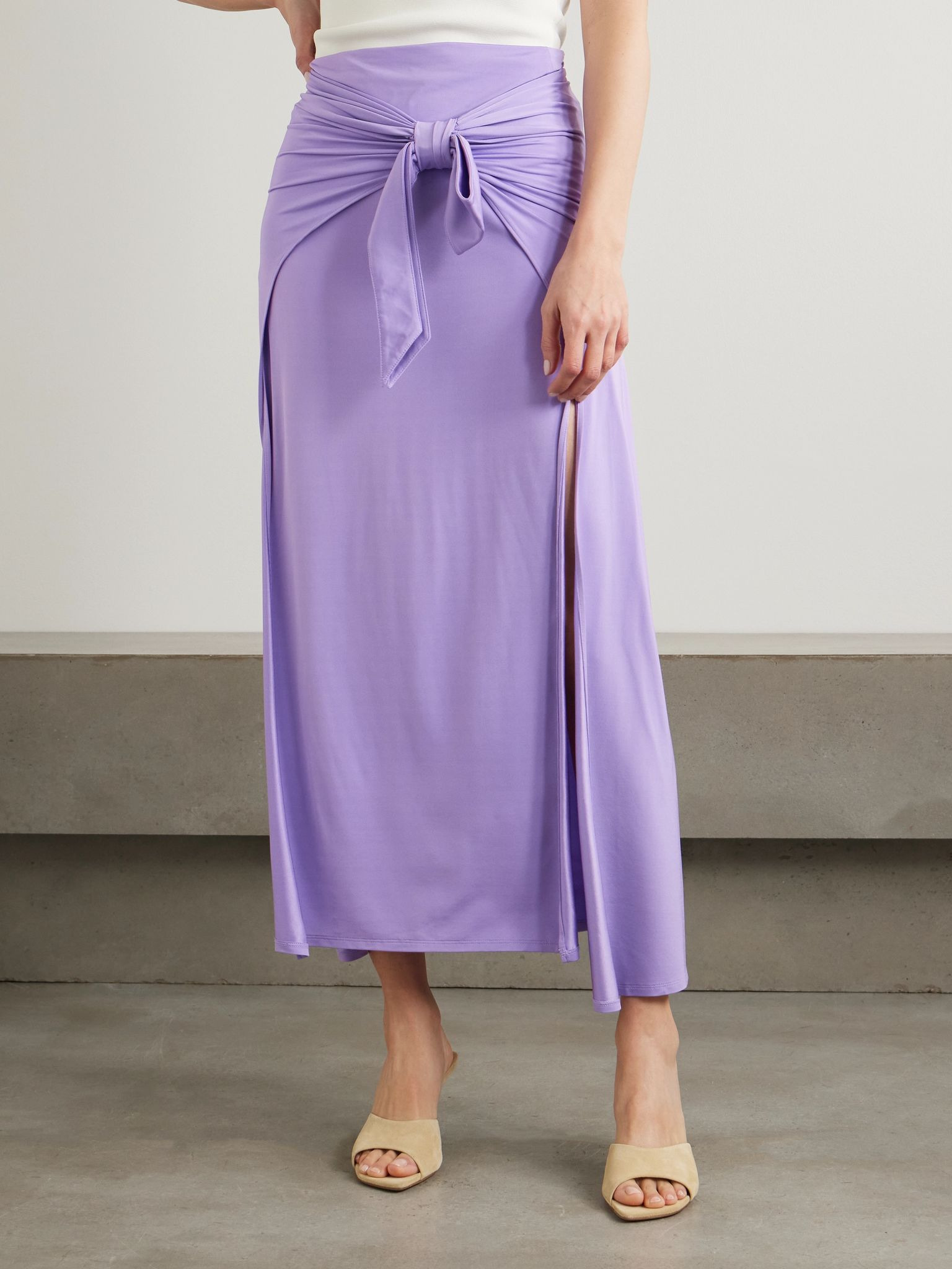 Knotted gathered stretch-jersey maxi skirt Purple - 3