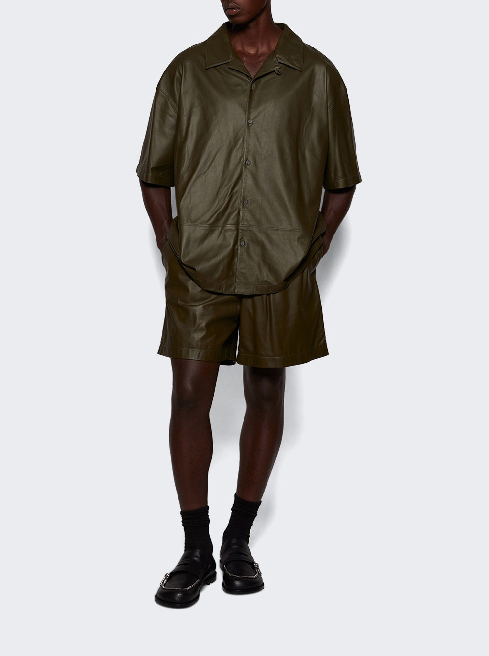 Nappa Lambskin Short Sleeve Shirt Khaki Green - 5