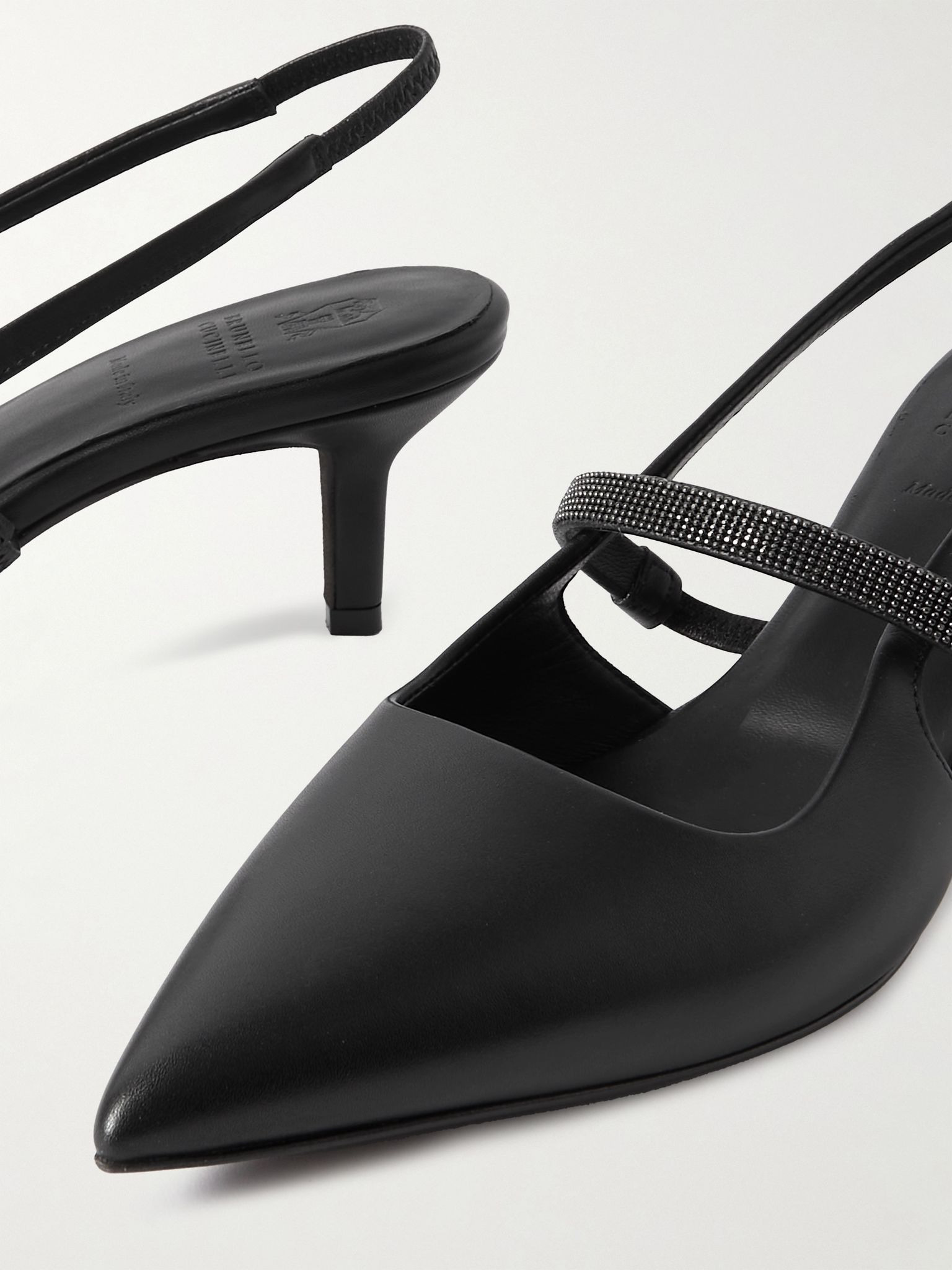 Bead-embellished leather slingback pumps Black - 4