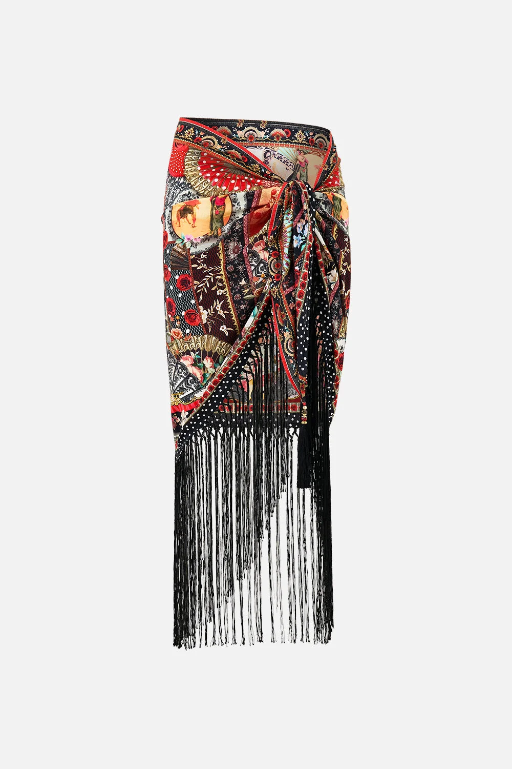 WOVEN SHORT SARONG WITH LONG FRINGE TRIM - 1