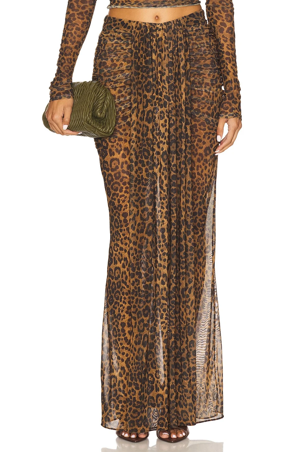 Printed Mesh Draped Skirt - 1