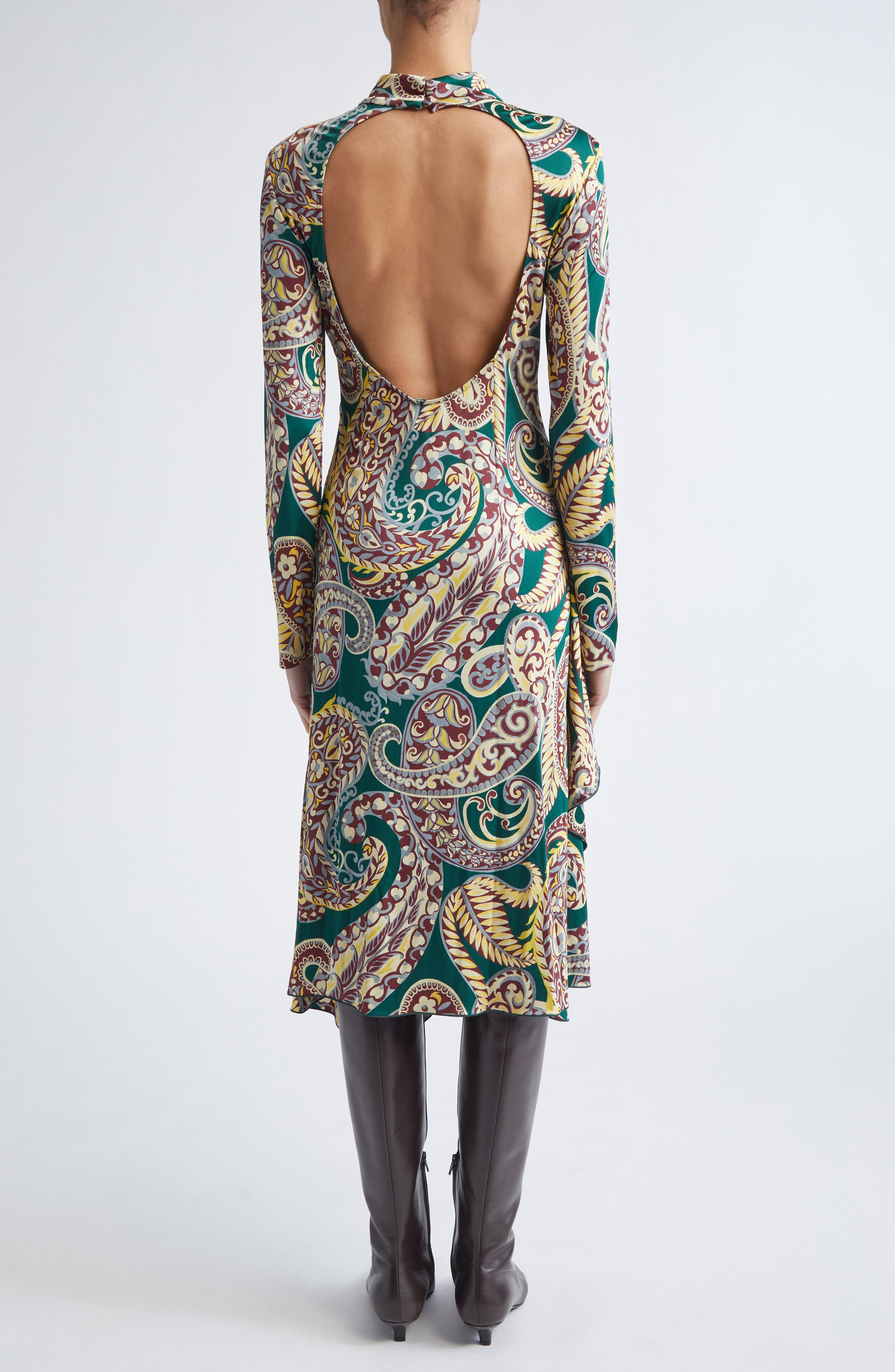 Etro Paisley Long Sleeve Open Back Midi Dress in Stampa Fondo Verde at Nordstrom - 2