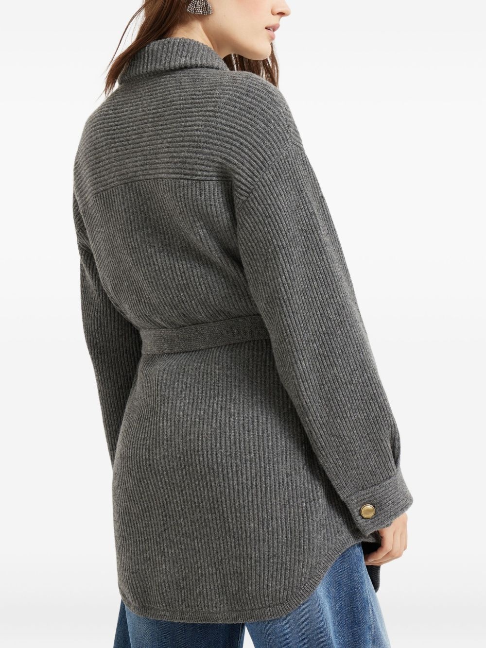 ribbed wool belted cardigan - 4