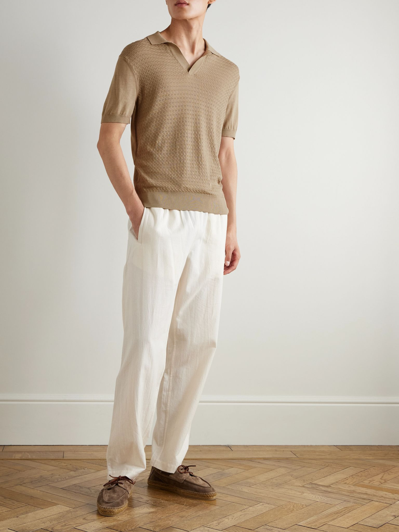 Horton Slim-Fit Mulberry Silk and Organic Cotton-Blend Polo Shirt Beige - 2