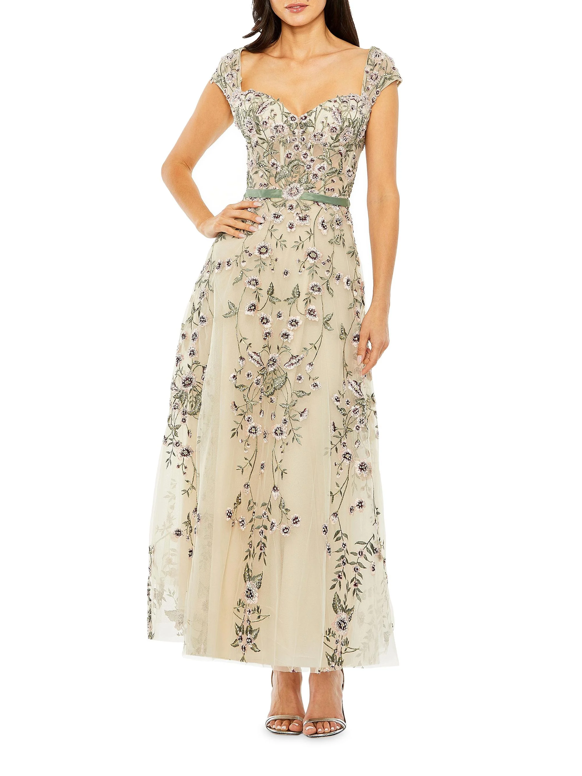 Women's Floral-Embroidered Sweetheart Gown - Beige Multi - 1
