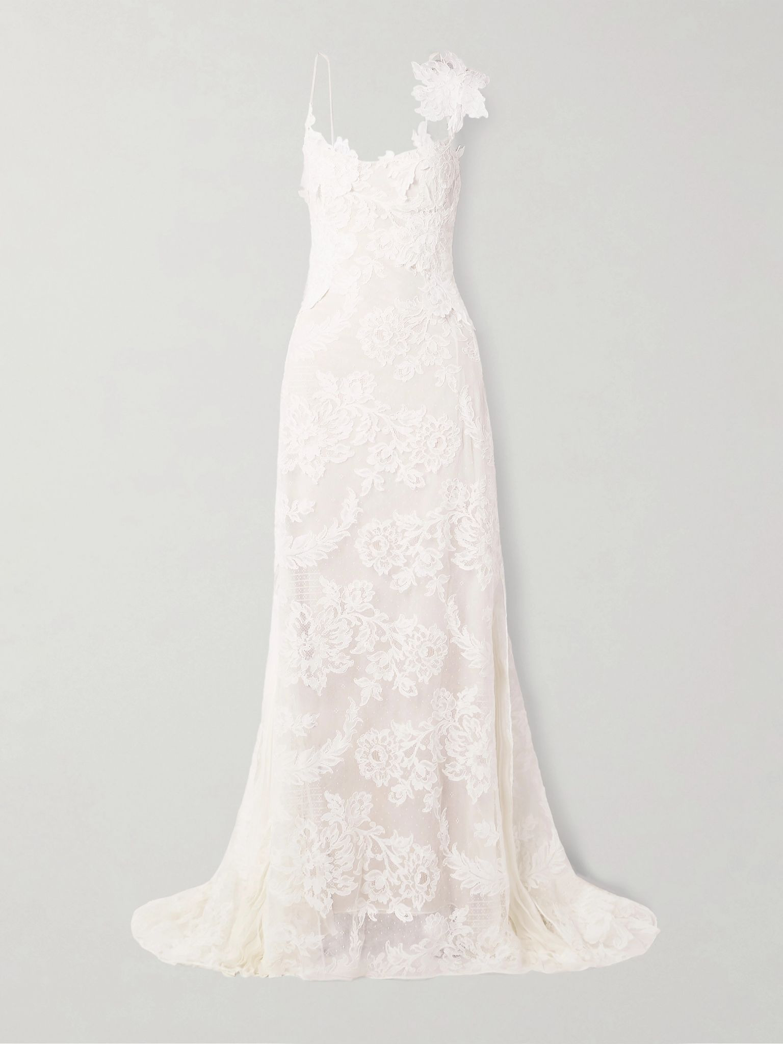 Edie appliquéd silk chiffon-trimmed cotton-blend corded lace gown Off-white - 1