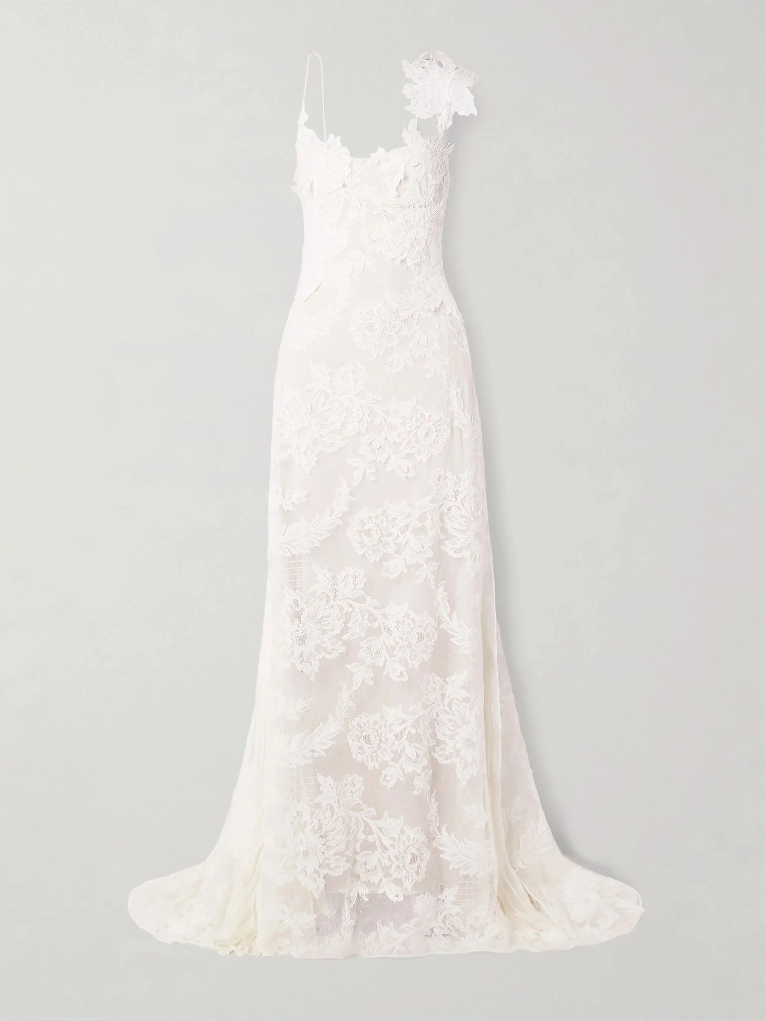 Edie appliquéd silk chiffon-trimmed cotton-blend corded lace gown Off-white - 1
