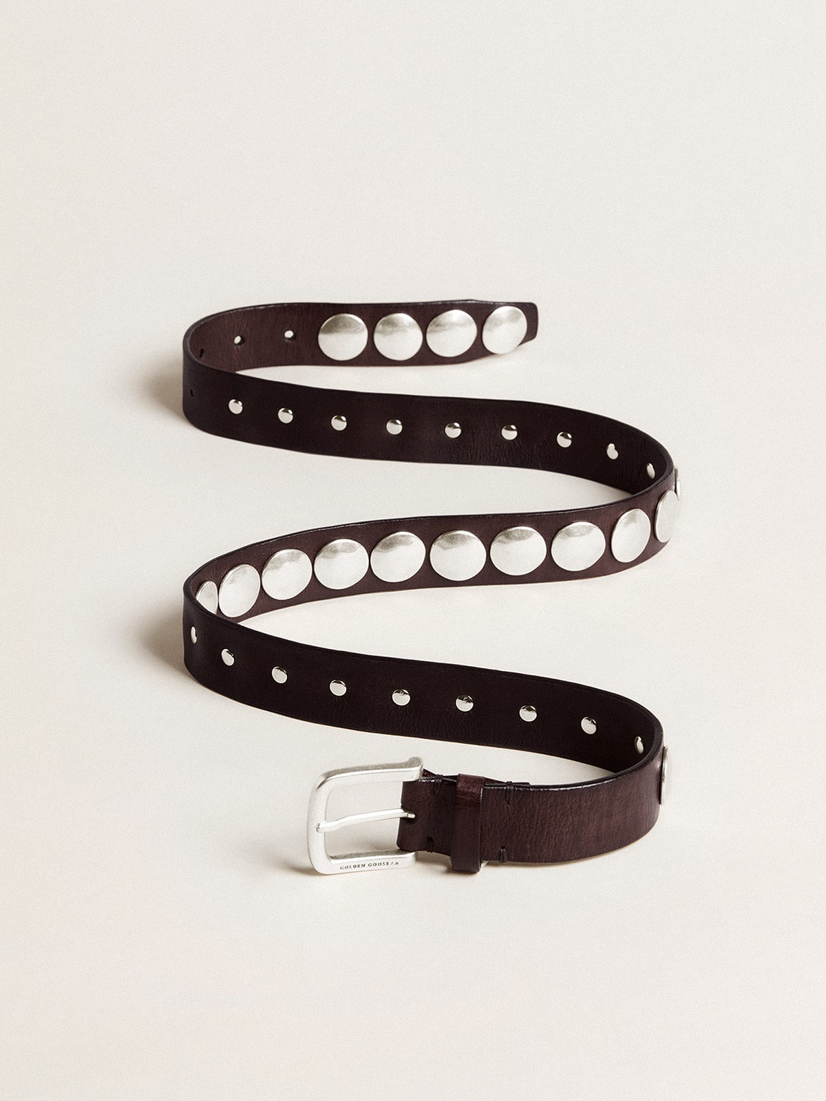 Trinidad belt in dark brown leather with silver maxi studs - 3