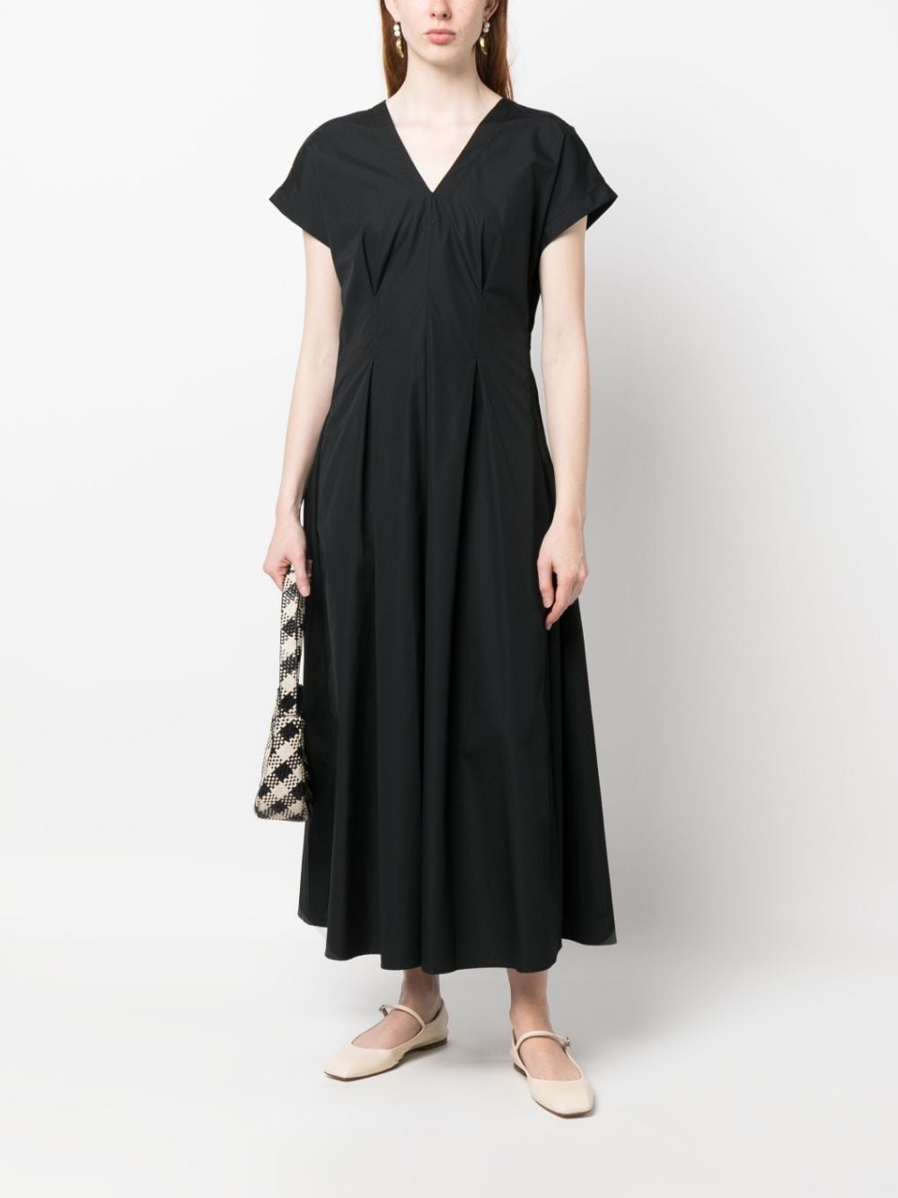 short-sleeve pleated long dress - 2