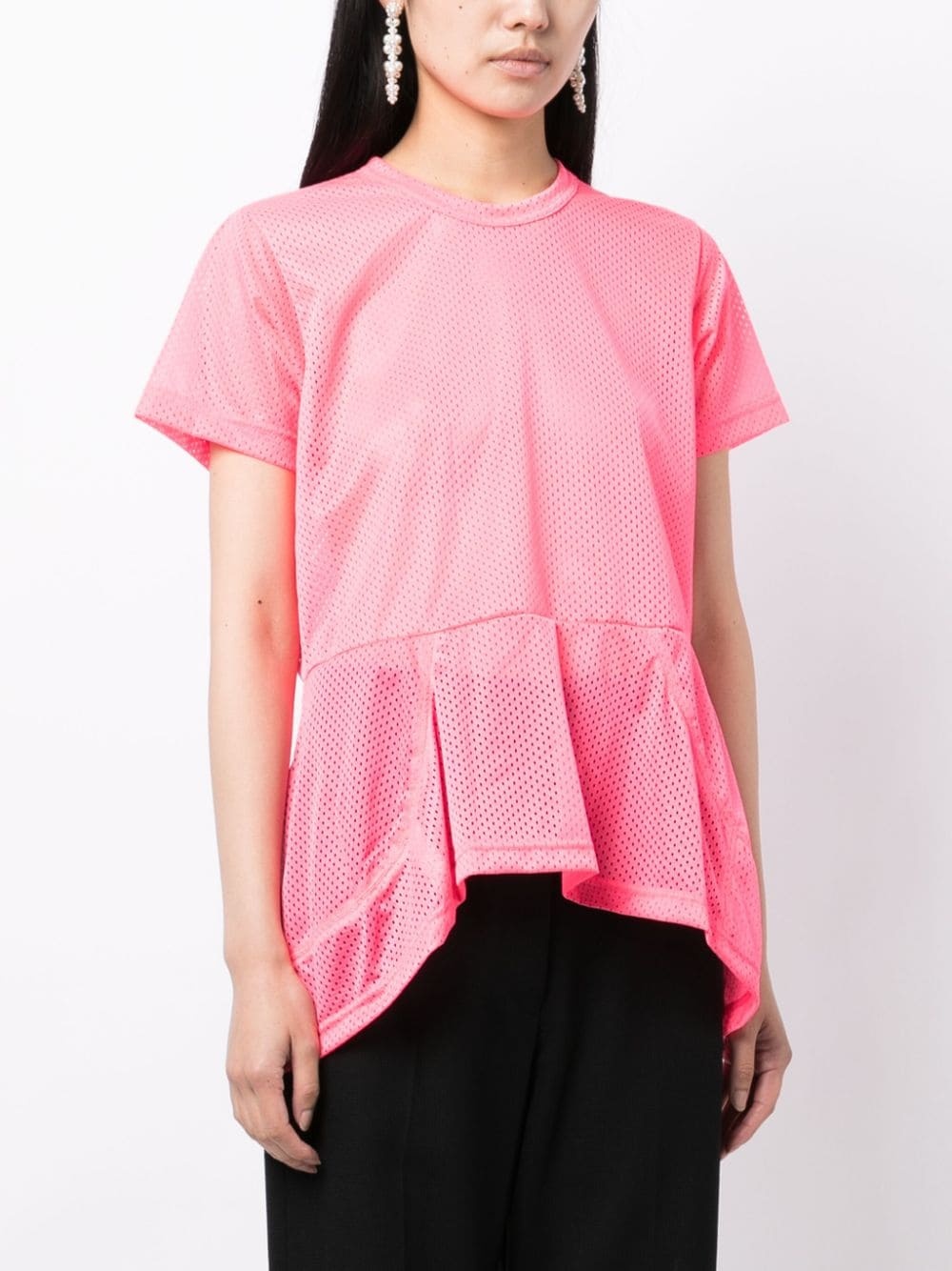 asymmetric-hem perforated T-shirt - 3