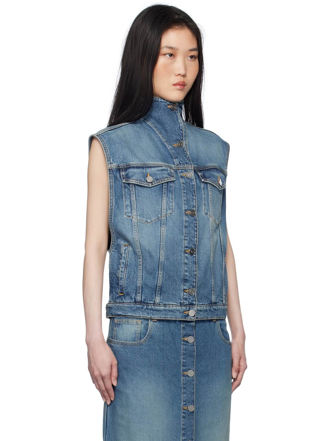 Blue Stonewashed Trucker Denim Vest - 2