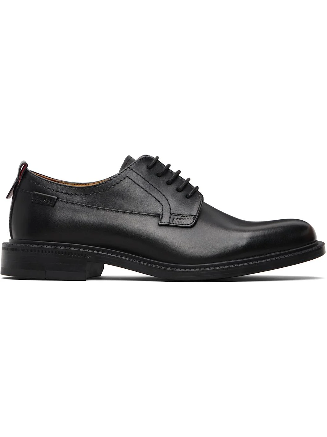 Black Logo Tab Leather Derbys - 1