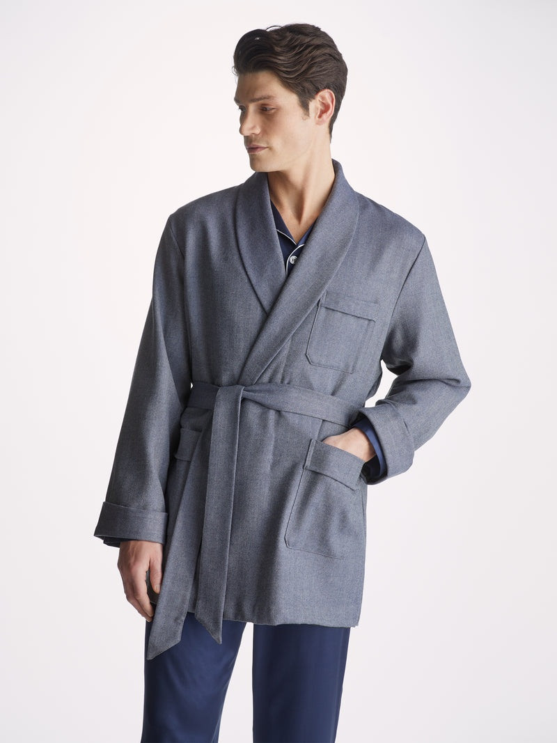 Derek Rose Men's Smoking Jacket Lincoln 11 Wool Navy outlook