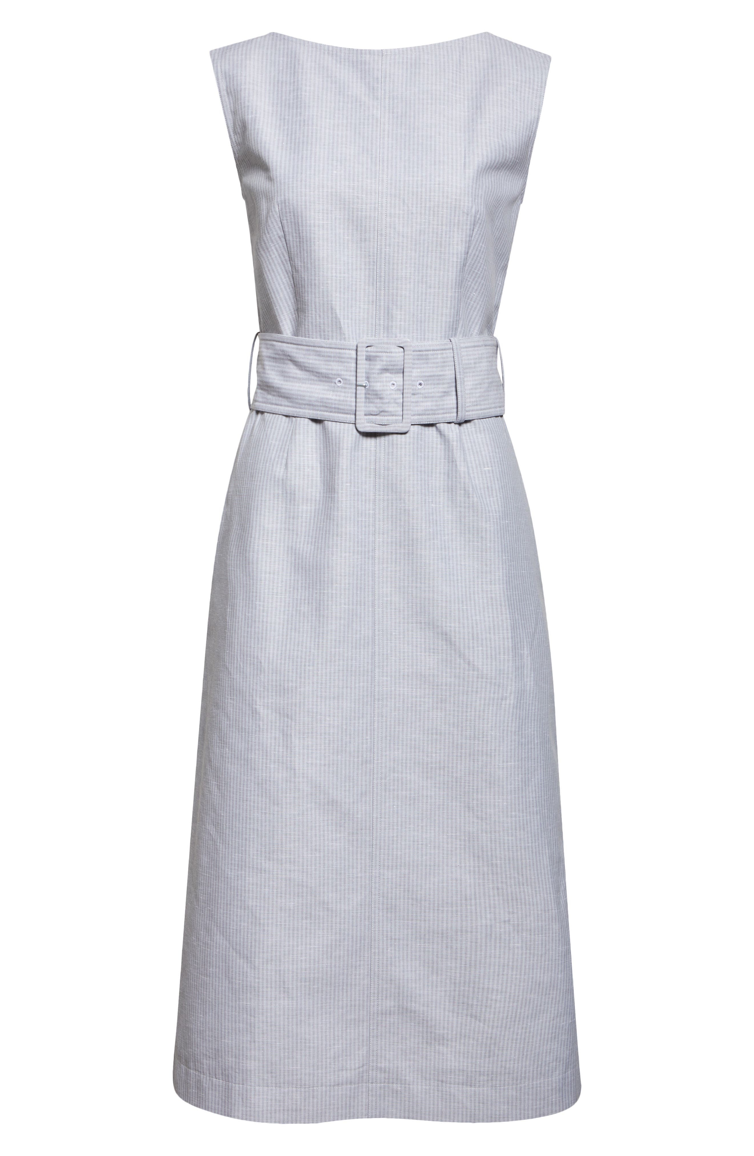 Thom Browne Stripe Bateau Neck Linen Blend Column Dress in Light Grey at Nordstrom - 5