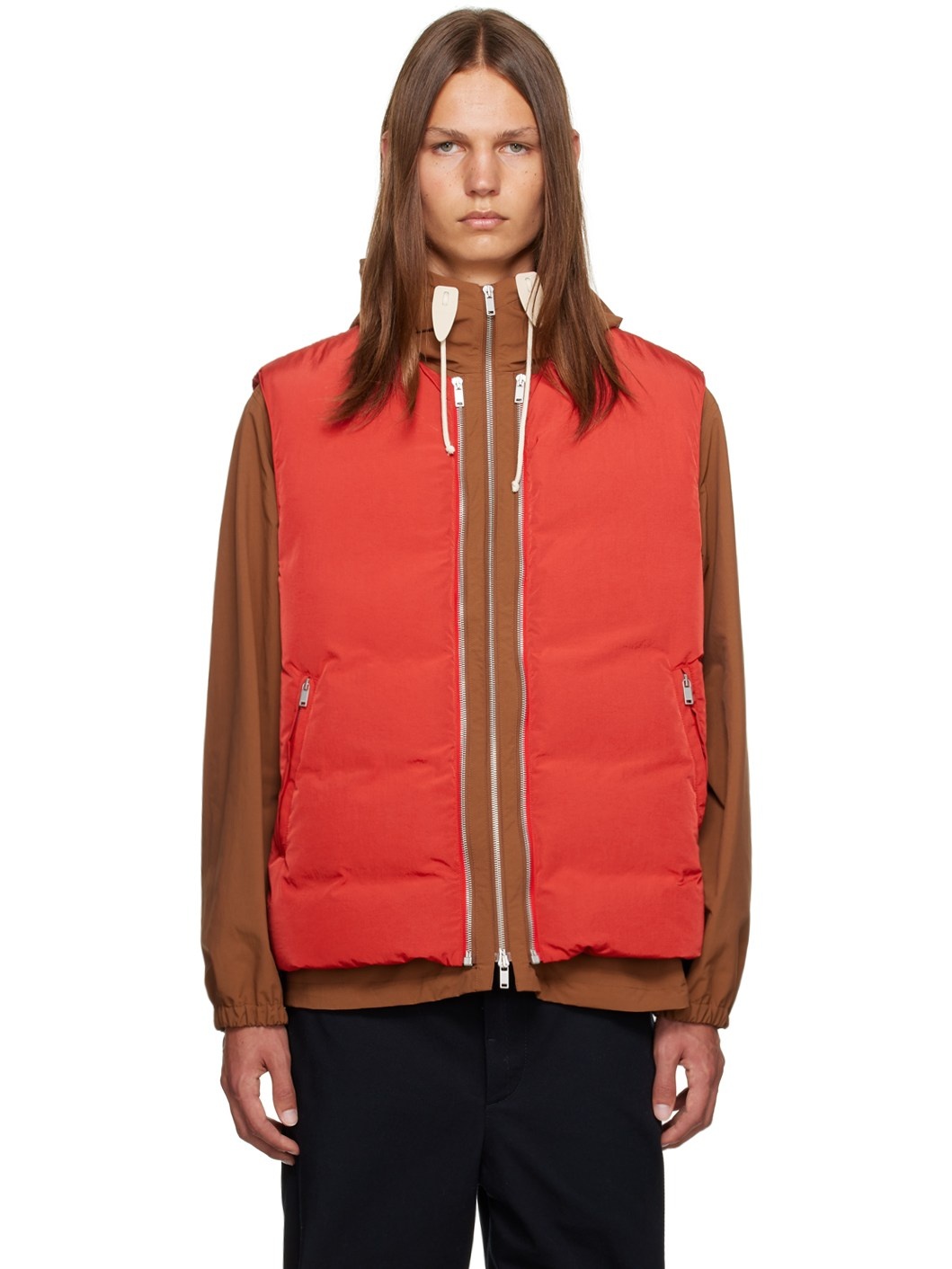 Brown & Red Jacket & Down Vest Set - 1