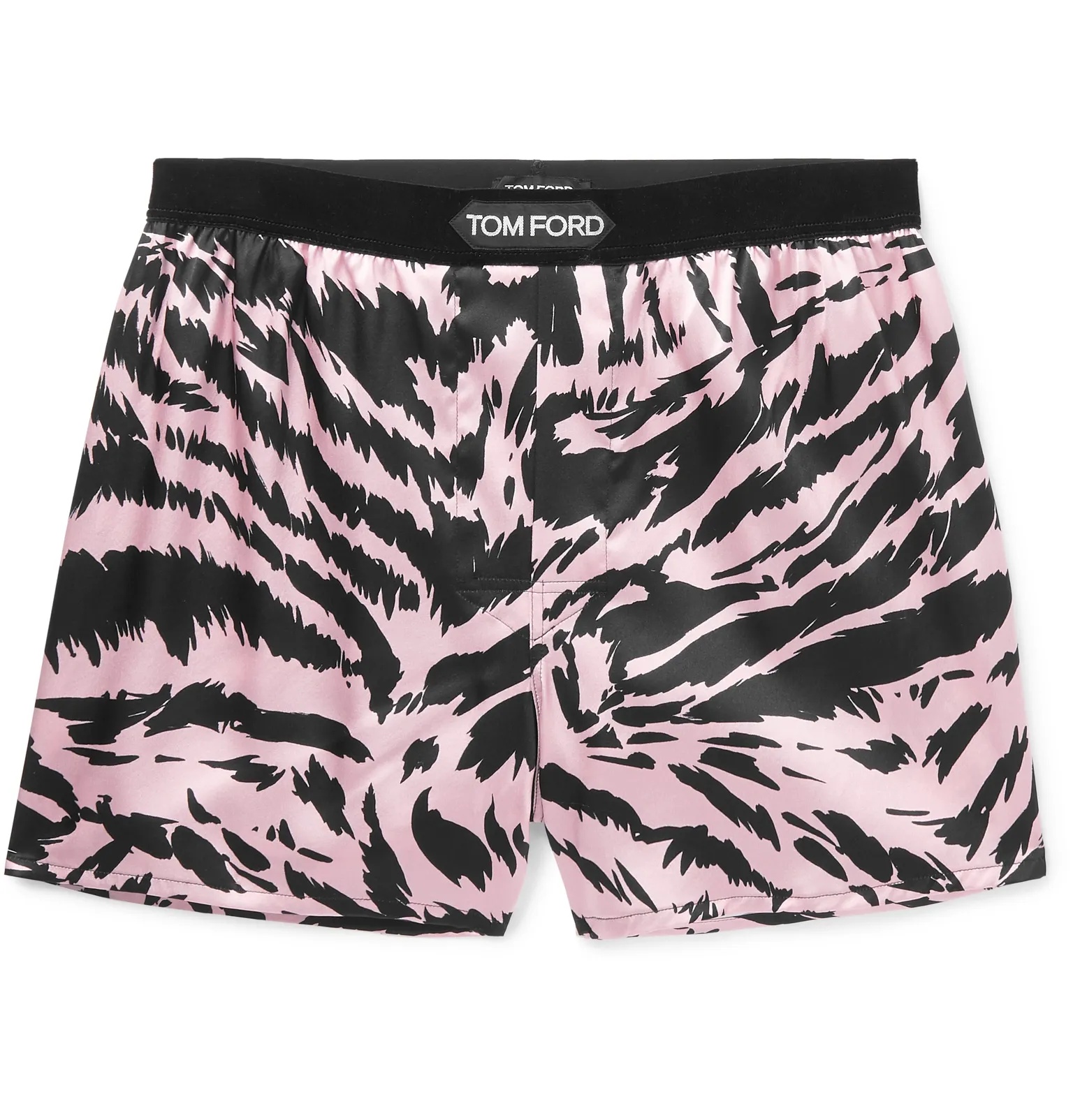 Velvet-Trimmed Zebra-Print Stretch-Silk Satin Boxer Shorts - 1