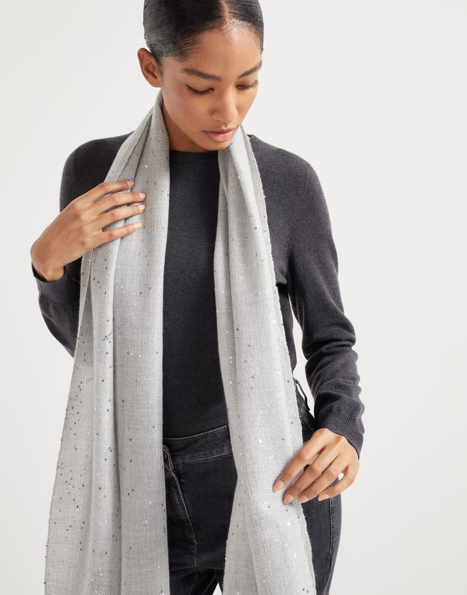 Cashmere and silk diamond yarn scarf - 4
