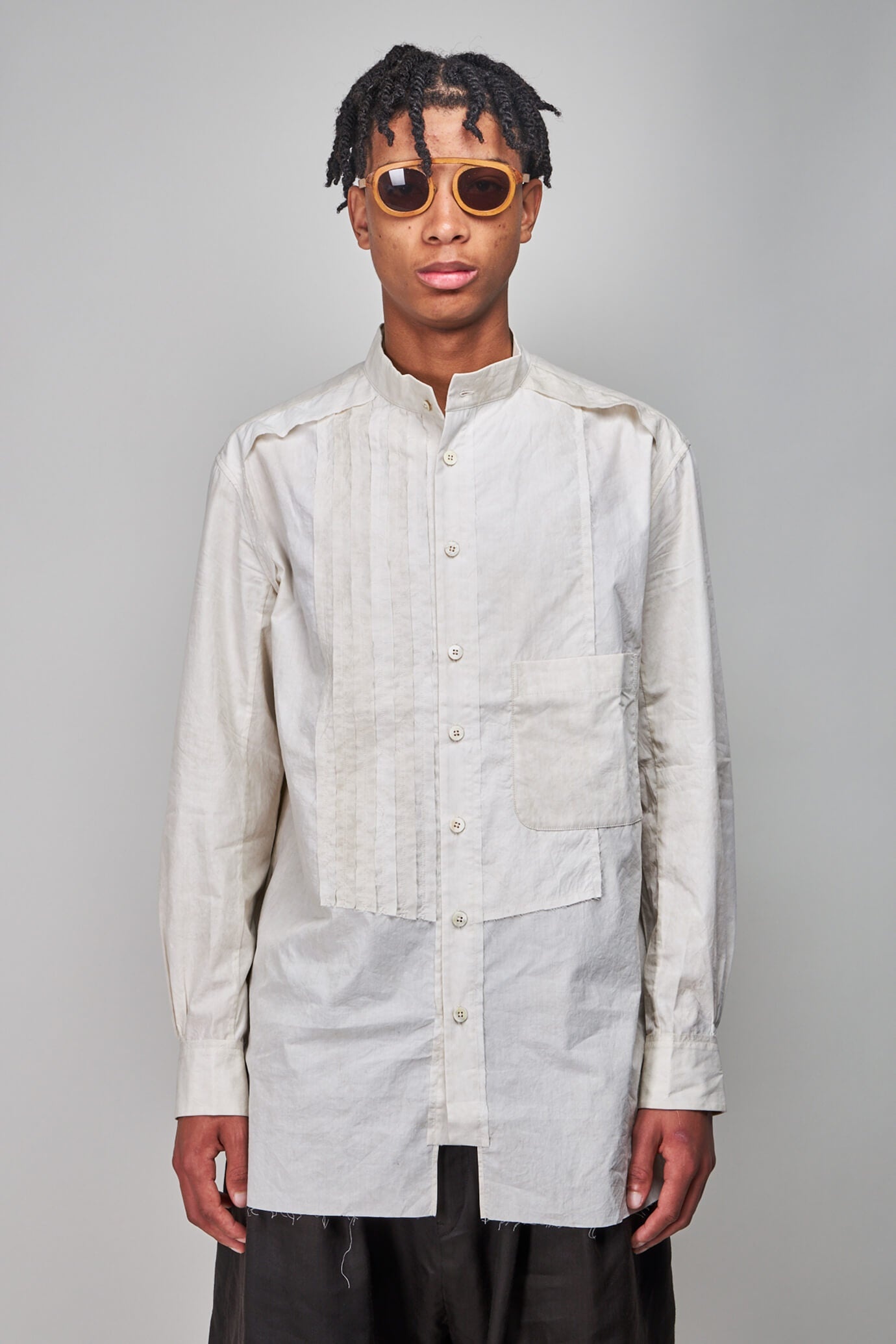 Ziggy Chen Mandarin Collar Hybrid Dress Shirt, cream | REVERSIBLE