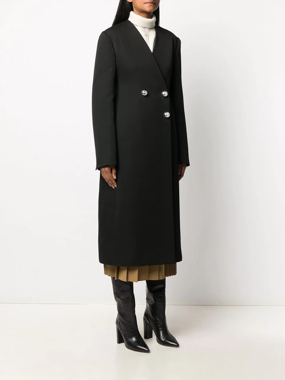 double-breasted mid-length coat - 3