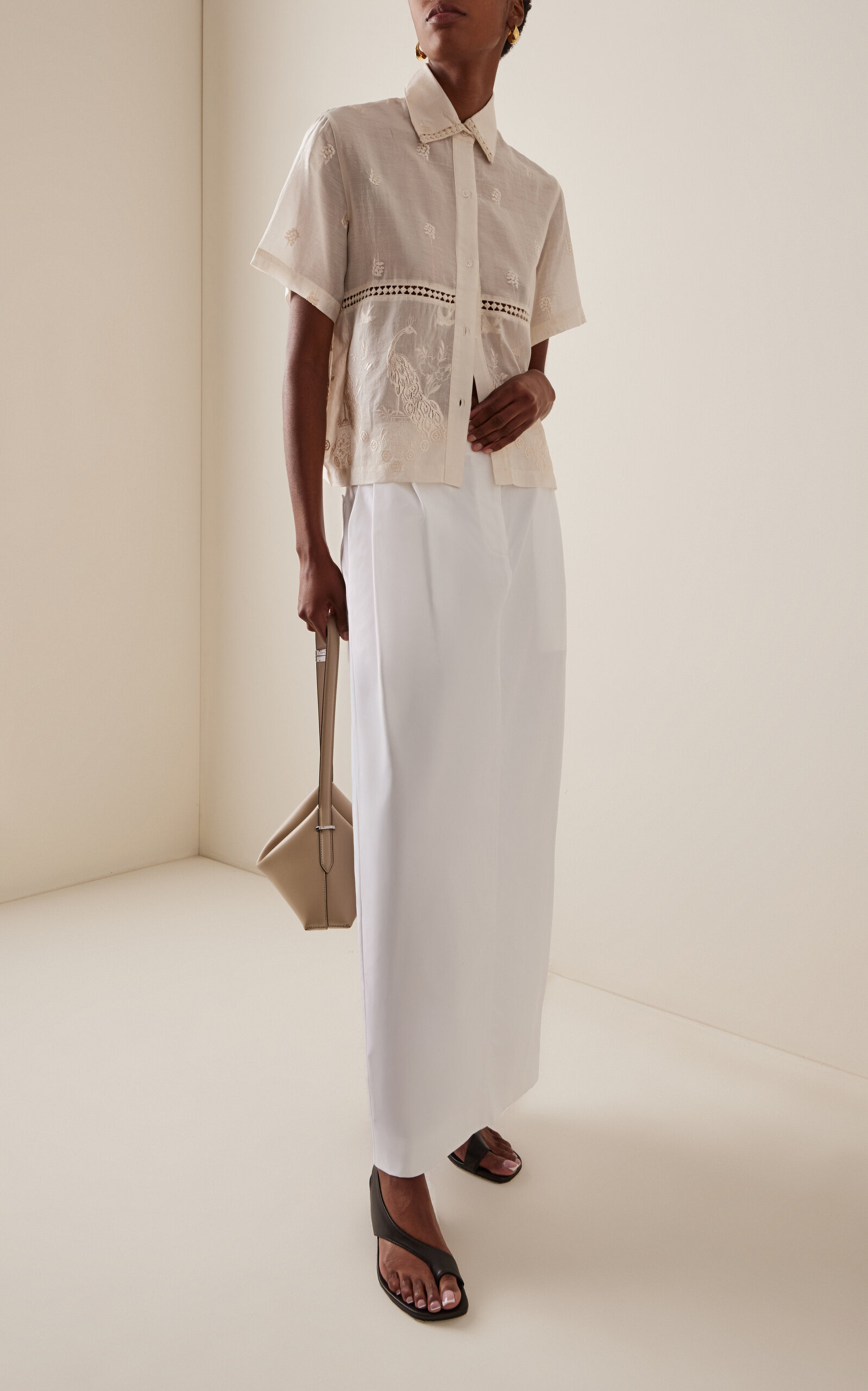 Ada Hand-Embroidered Sheer Cotton-Silk Shirt ivory - 2