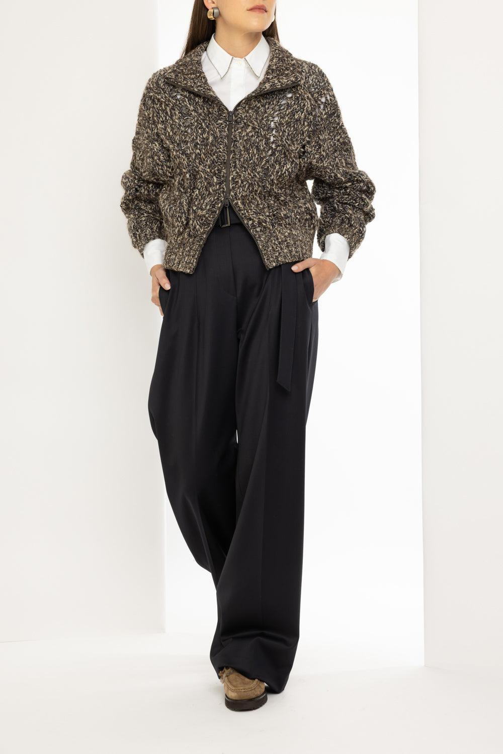 Dazzling Cable Knit Zip Cardigan - 2