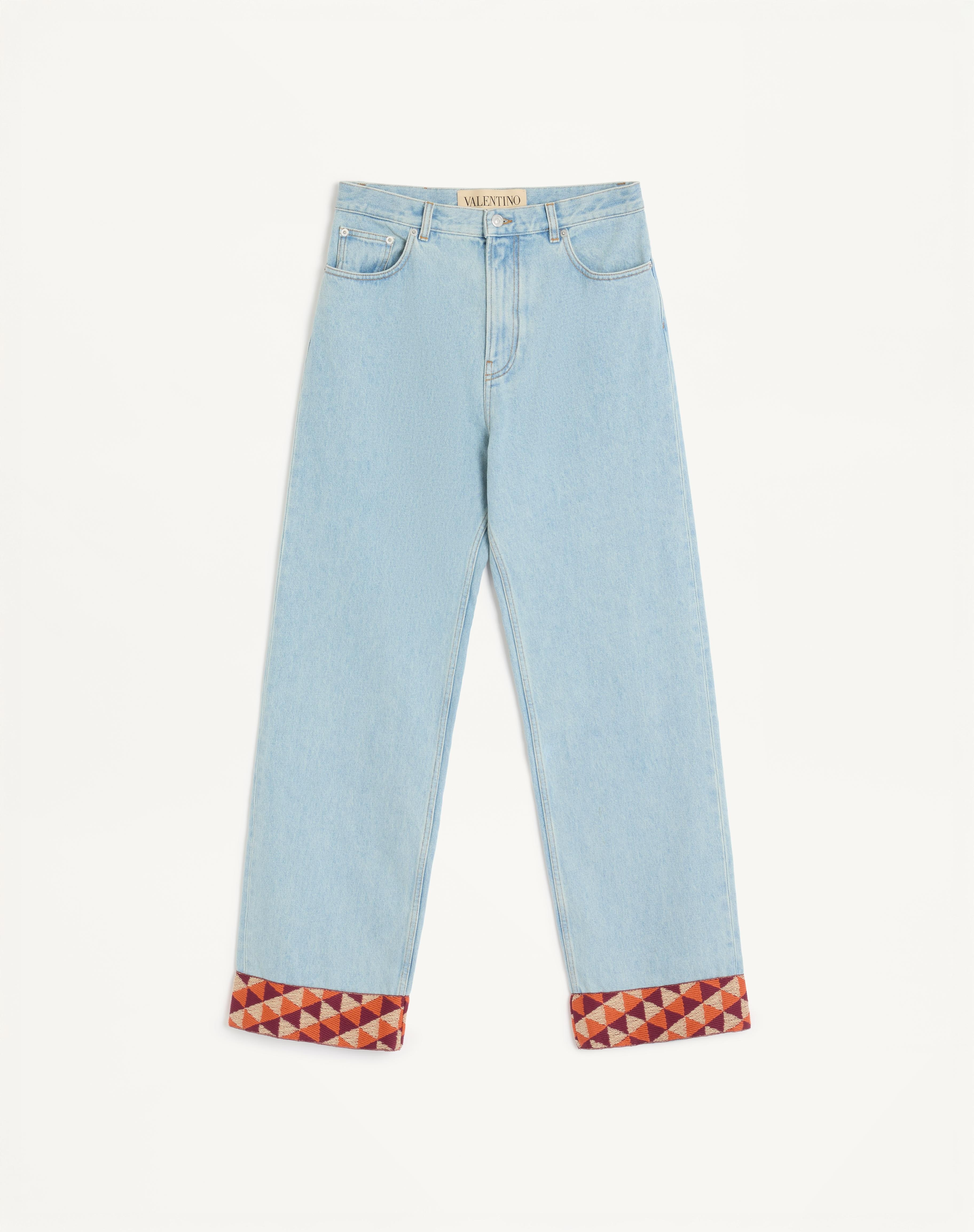 DENIM PANTS WITH JACQUARD HEM - 1