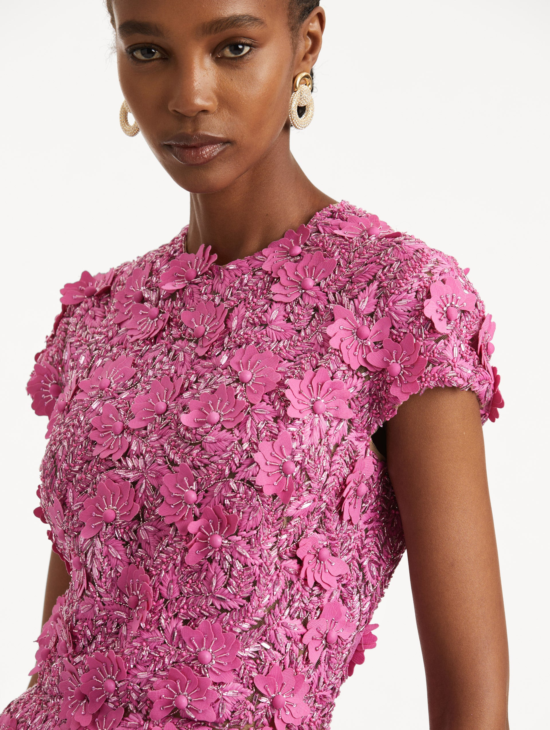PEONY SEQUIN AND RAFFIA EMBROIDERED DRESS - 5
