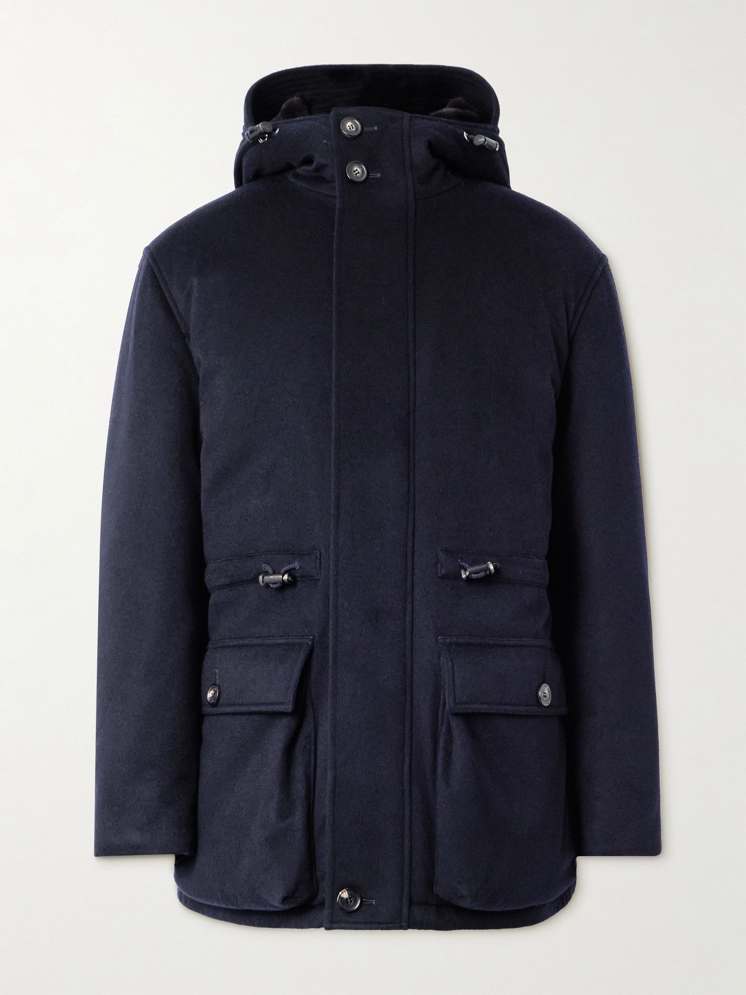 Damiano Shearling-Lined Padded Storm System® Cashmere-Felt Hooded Jacket Navy - 1