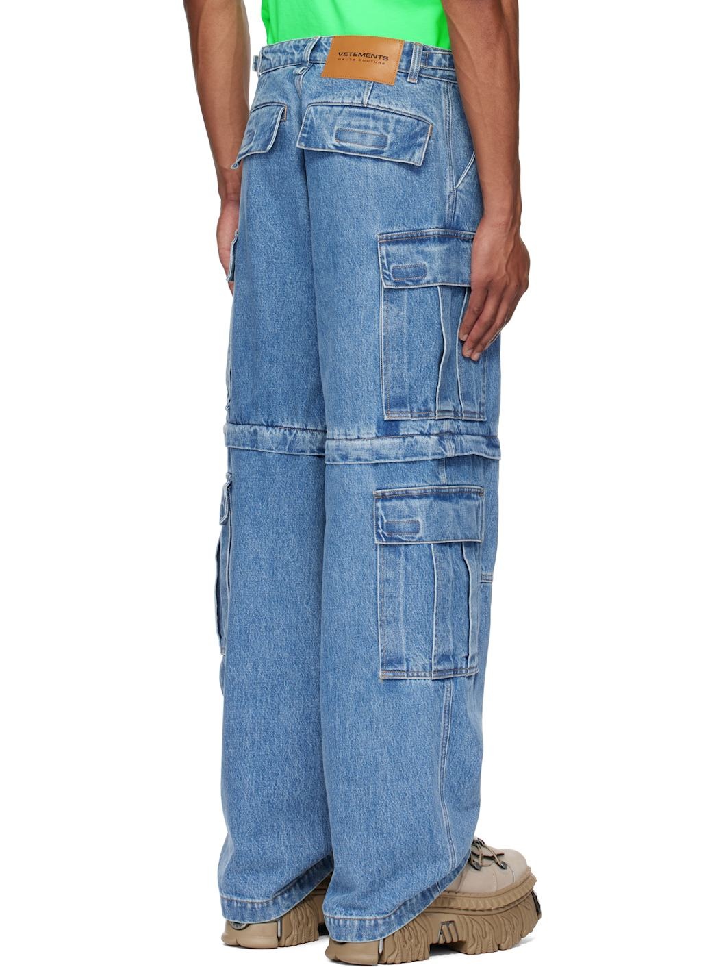Blue Convertible Denim Cargo Pants - 3