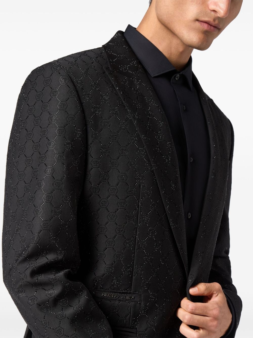 monogram-pattern blazer - 5