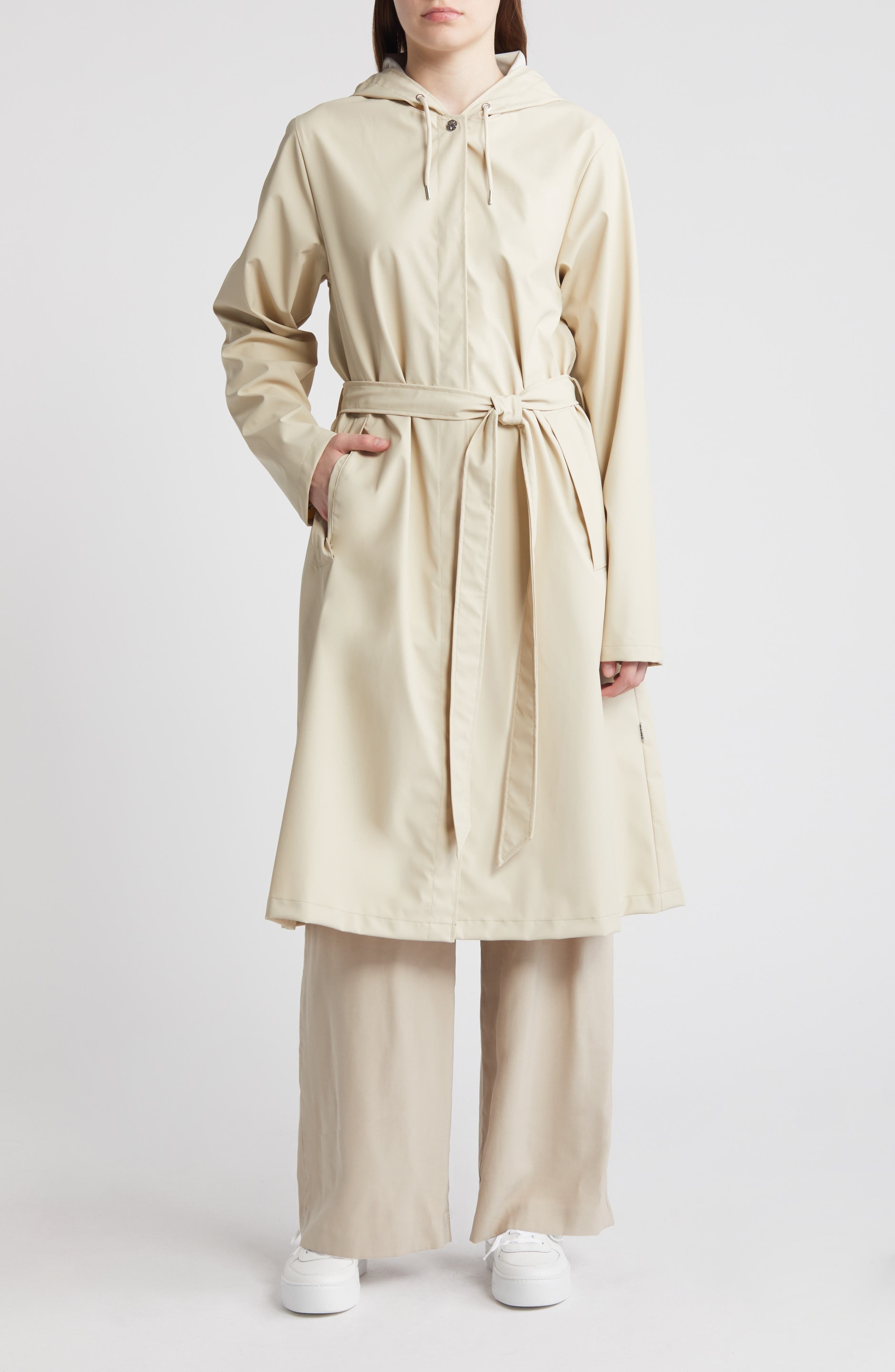 Rains Waterproof A-Line Long Raincoat in Dune at Nordstrom - 1
