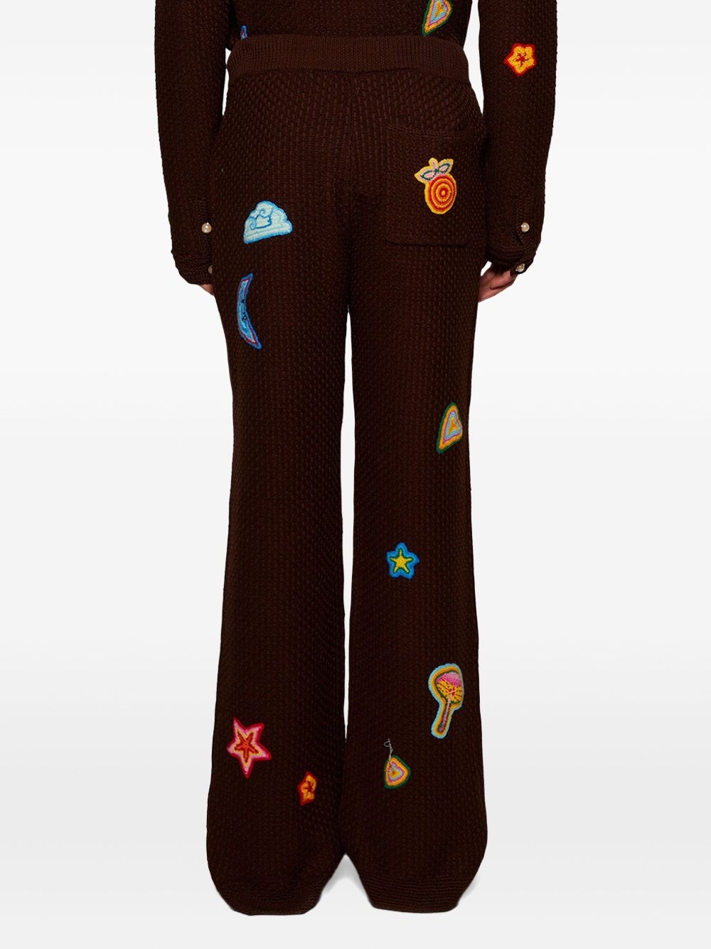 patch-detailed crochet trousers - 4