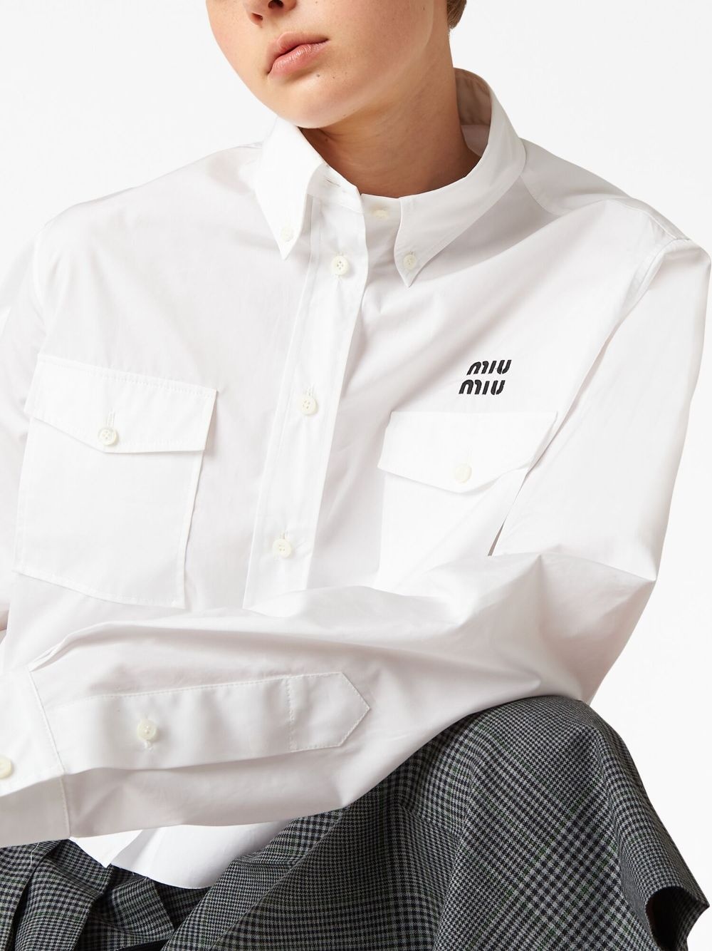 logo-embroidered cropped poplin shirt - 2