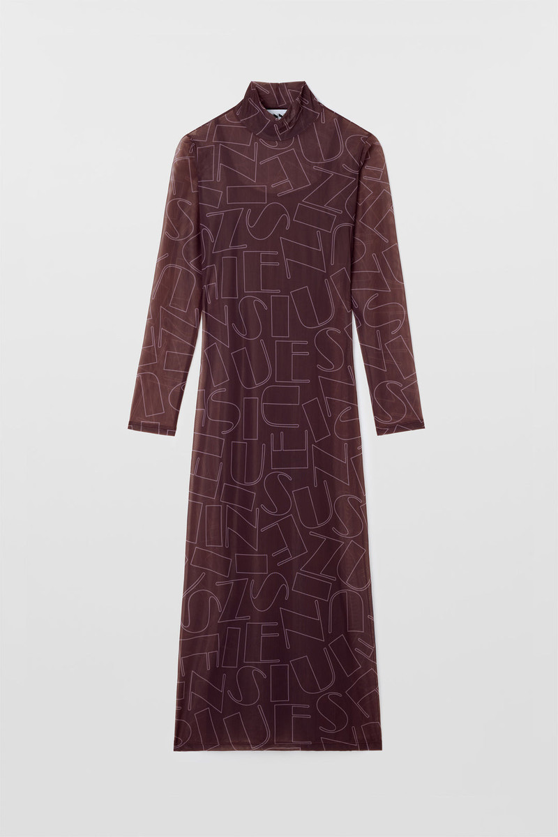HIGHNECK LONGSLEEVE SHEER DRESS / chocolate plum 1