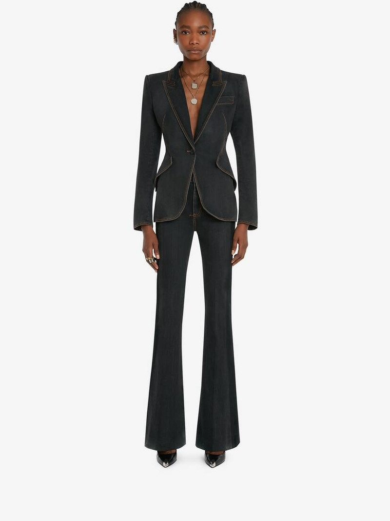 Alexander McQueen Stretch Bootcut Denim Trousers in Stone Washed Black outlook