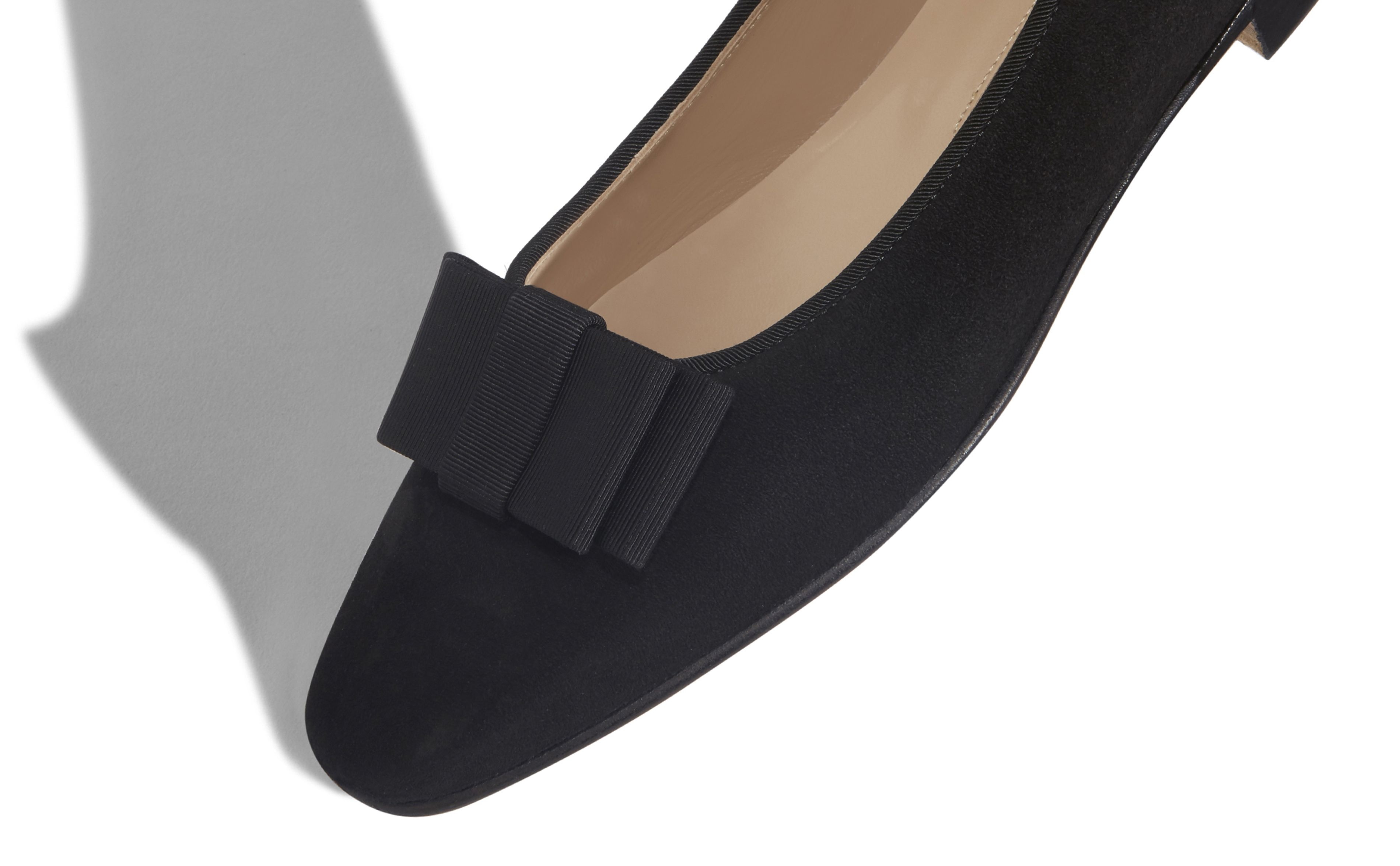 Black Suede Bow Detail Flat Shoes - 4