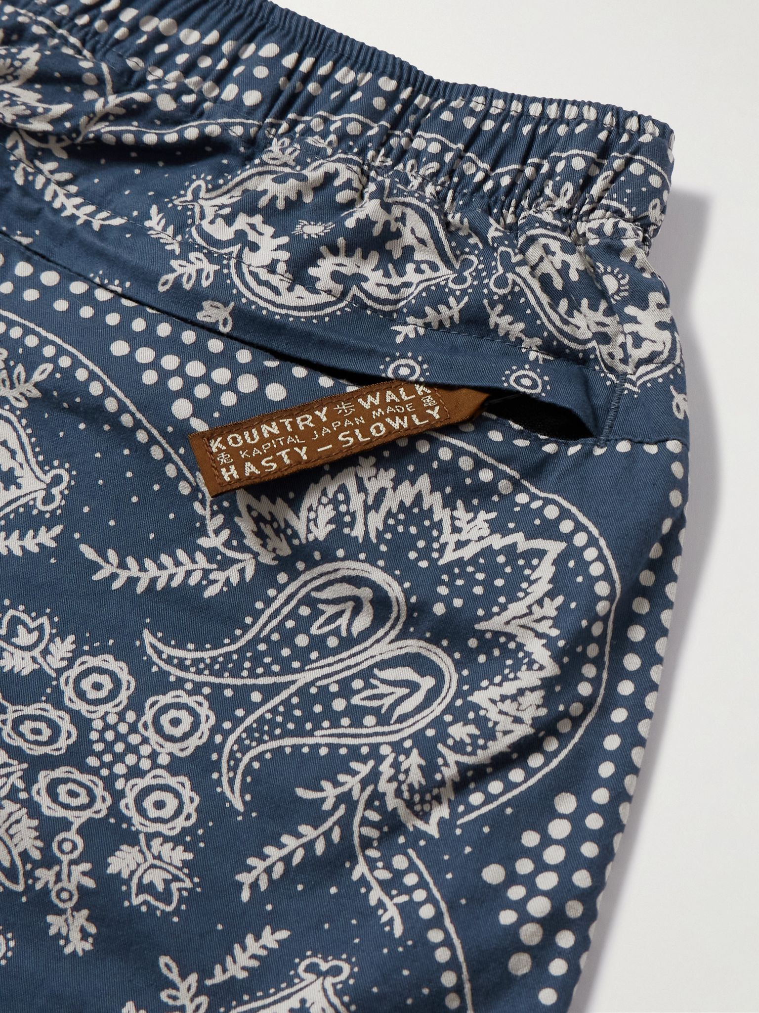 Straight-Leg Belted Bandana-Print Patchwork Cotton-Twill Shorts Navy - 5