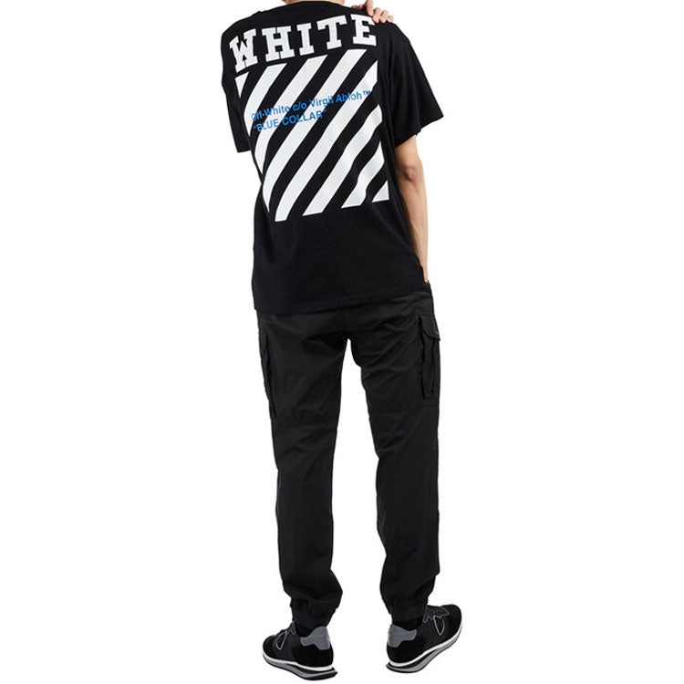 Off-White SS21 Cotton Stripe Printing Pattern Round Neck Short Sleeve Black OMAA002G20JER0091034 - 4