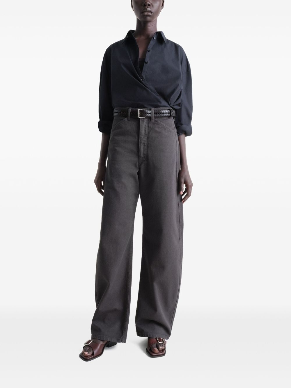 high-waisted curved trousers - 2