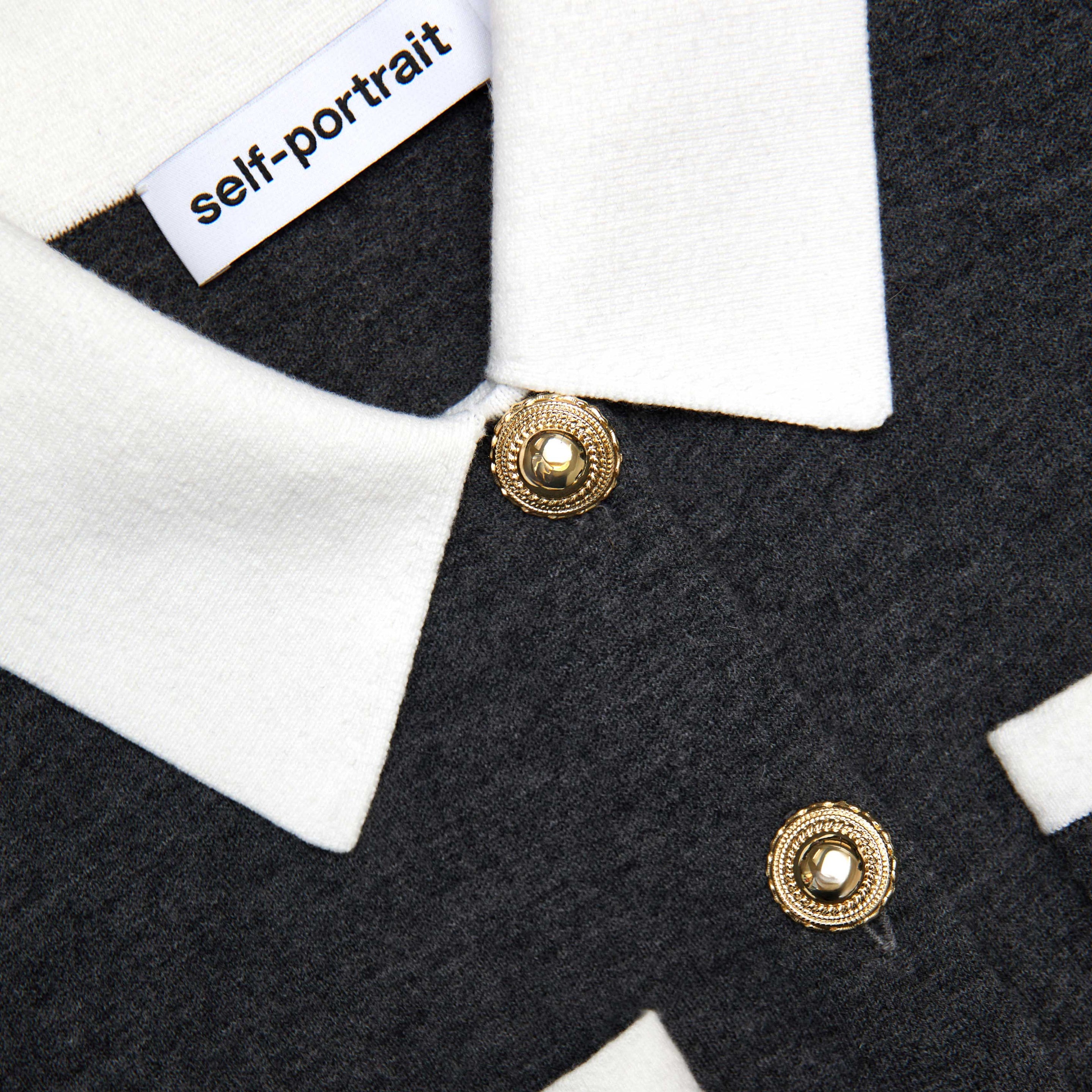 Grey Contrast Collar Cardigan - 5