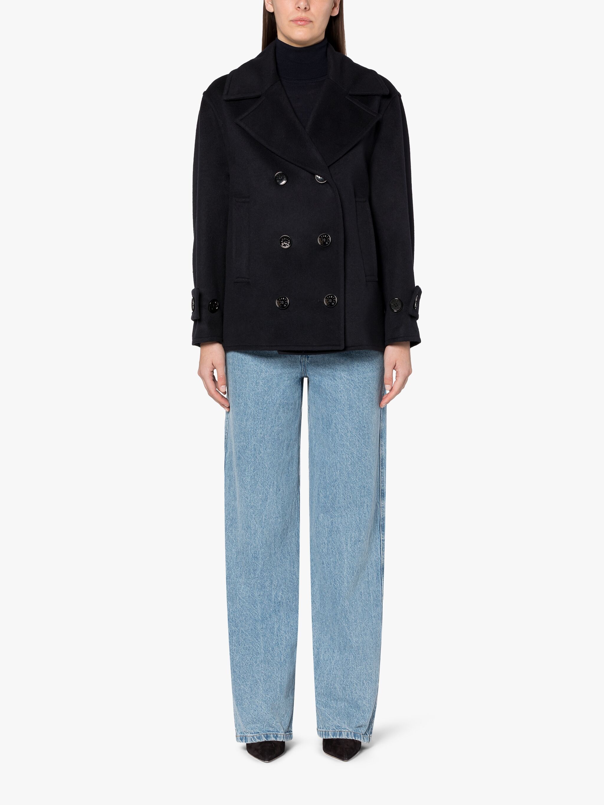 Mackintosh FIONA NAVY WOOL PEA COAT | REVERSIBLE