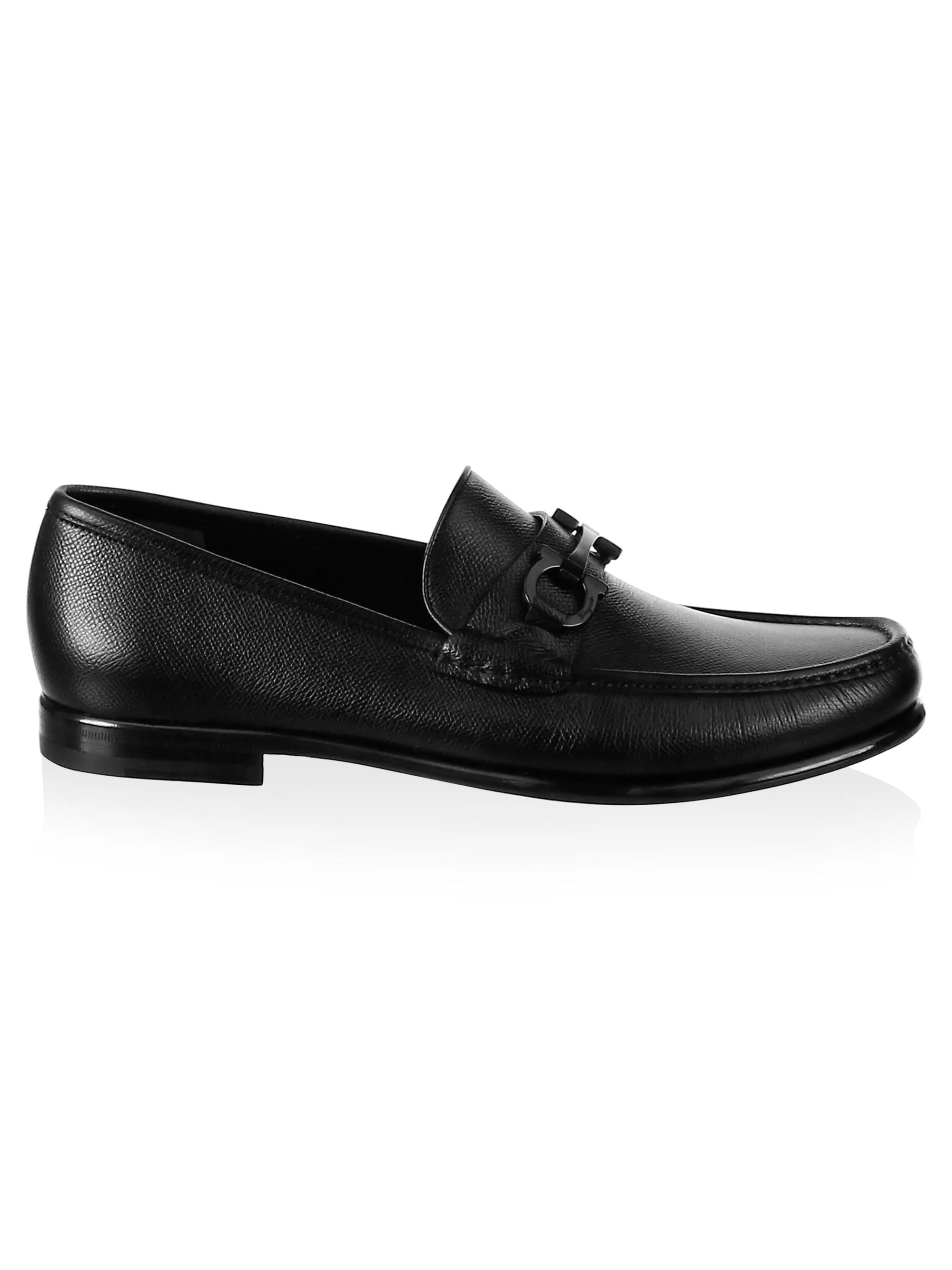 Men's Gancini Crown Bit Leather Loafers - Black - 1